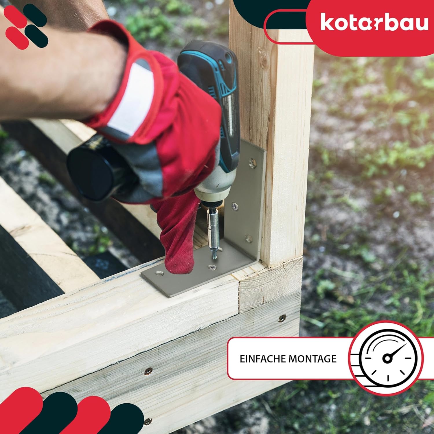 KOTARBAU® Set of 12 Angle Connectors - Hole Angle - 100 x 100 x 40 mm - Construction Angle - Perforated Plate Angle - Angle - Carpenter's Angle - Construction Connector - Galvanised Steel