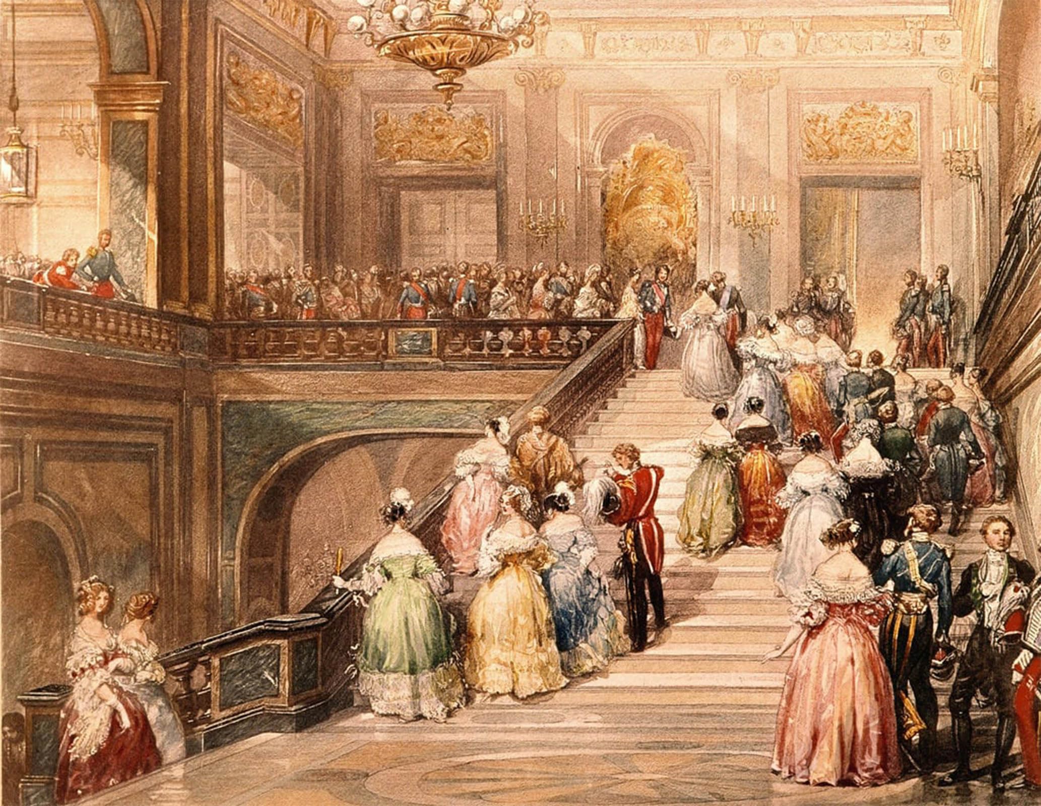Artxlxxbn No Frame Famous Prints Artwork Pictures Poster Painting Art King Louis I And Queen Marie Amélie De Bourbon Received The Guests On The Occasion By Eugene Louis Lami For Home Decor 60X90cm
