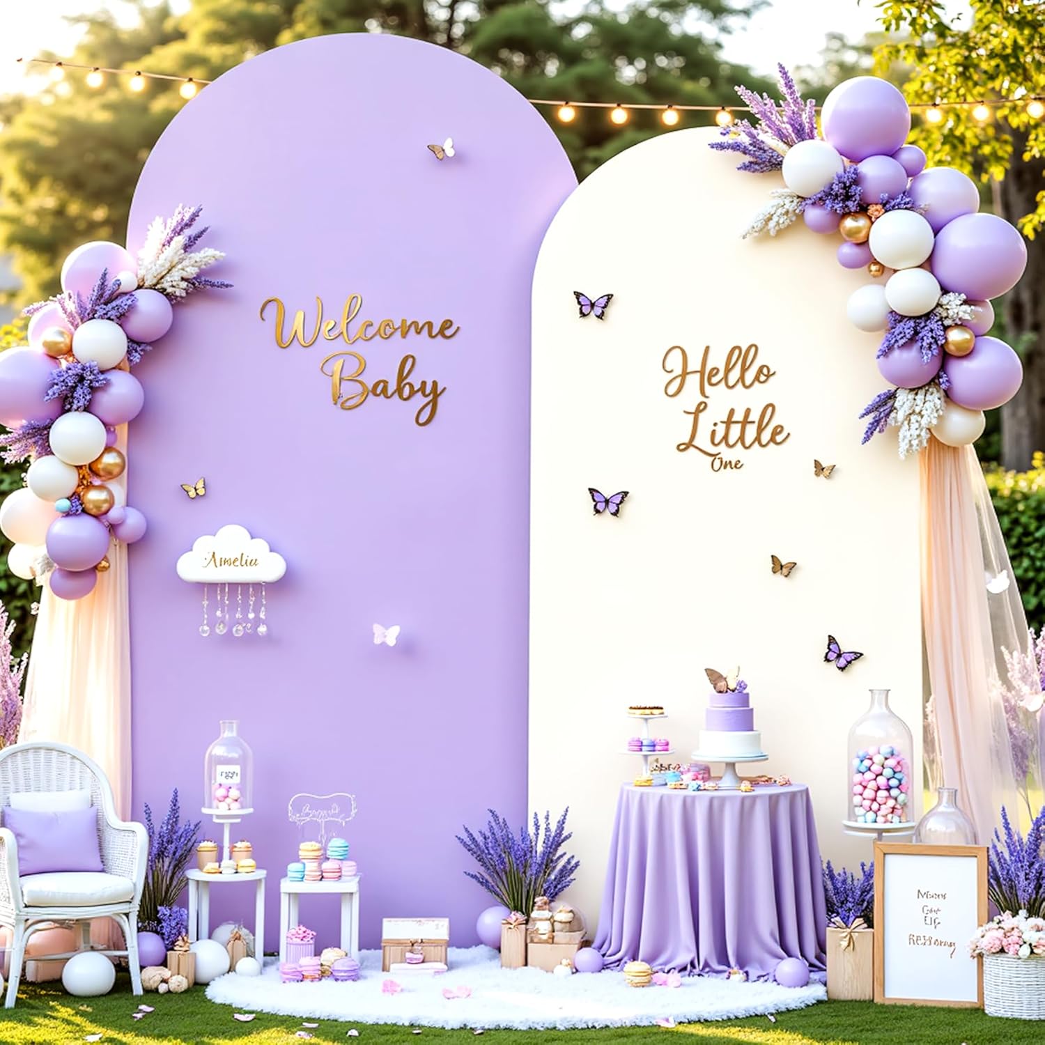 Beige and Lavender Arch Backdrop Cover Set of 2-7.2ft, 6ft Arch Covers Stretchy Backdrop Spandex Baby Shower Arch Stand Covers for Girls Birthday Party Wedding Banquet Photo Background Decorations