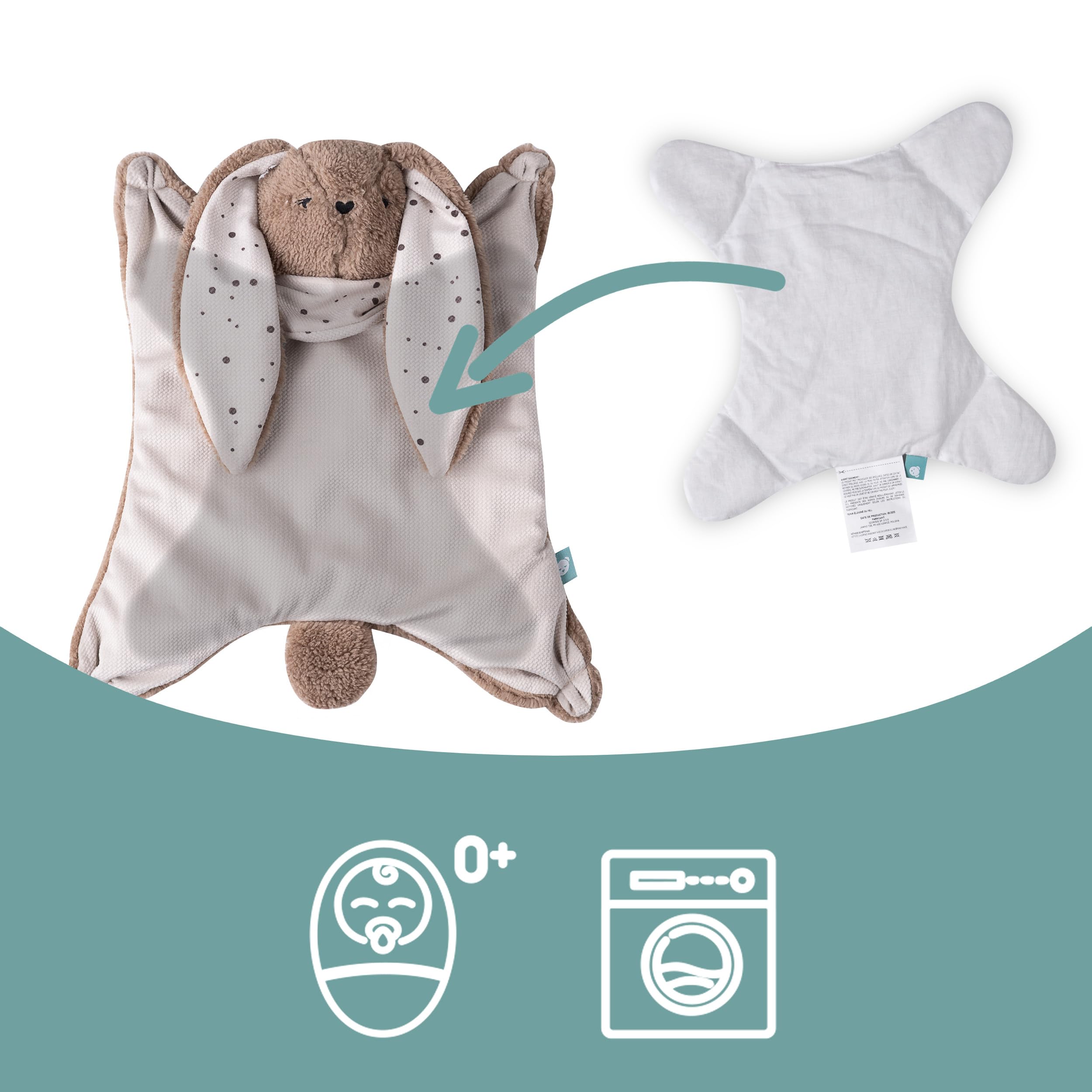myHummy Doudou Lapin Marron – Doudou lesté pour bébé 3 à 6 kg avec coussin chauffant en triticale et lavande – Apaise Moro-Reflex