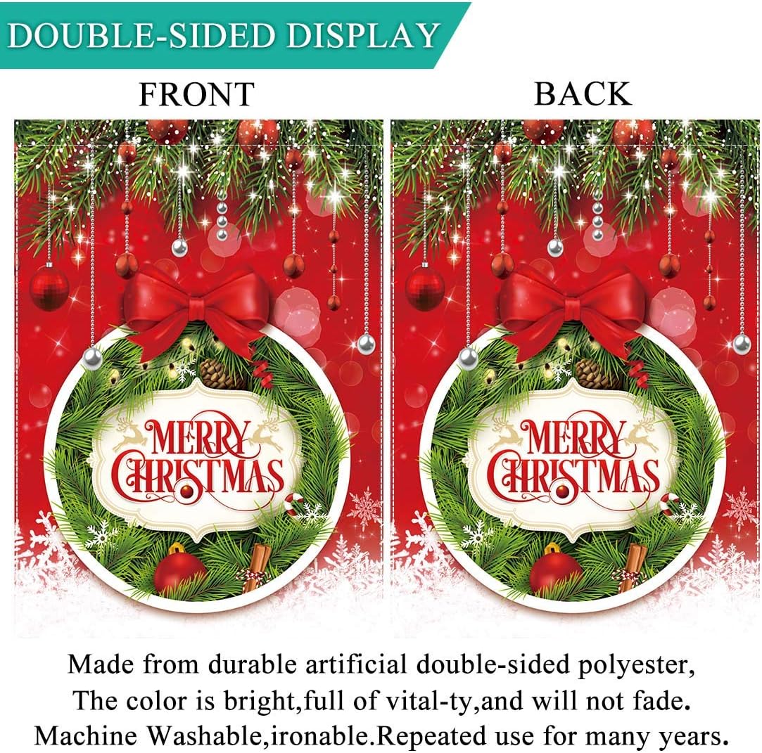 Allenjoy Merry Christmas Red Garden Flag for Outside Mailbox Vertical Winter Snowflake Xmas Farmhouse Yard Sign Patio Outdoor Decorations 12x18" Double Sided Washable Polyester - Image 3