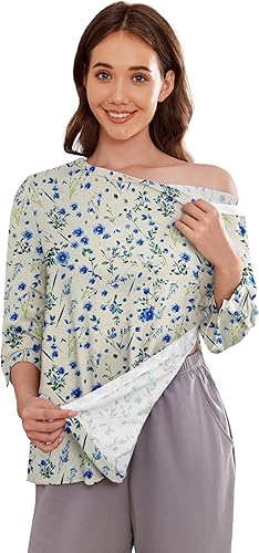 Camisetas Deyeek para Mujeres Después de Cirugía de Hombro Desmontables Mangas 3/4 Tops para Después de Cirugía de Manguito Rotador Ropa Adaptativa