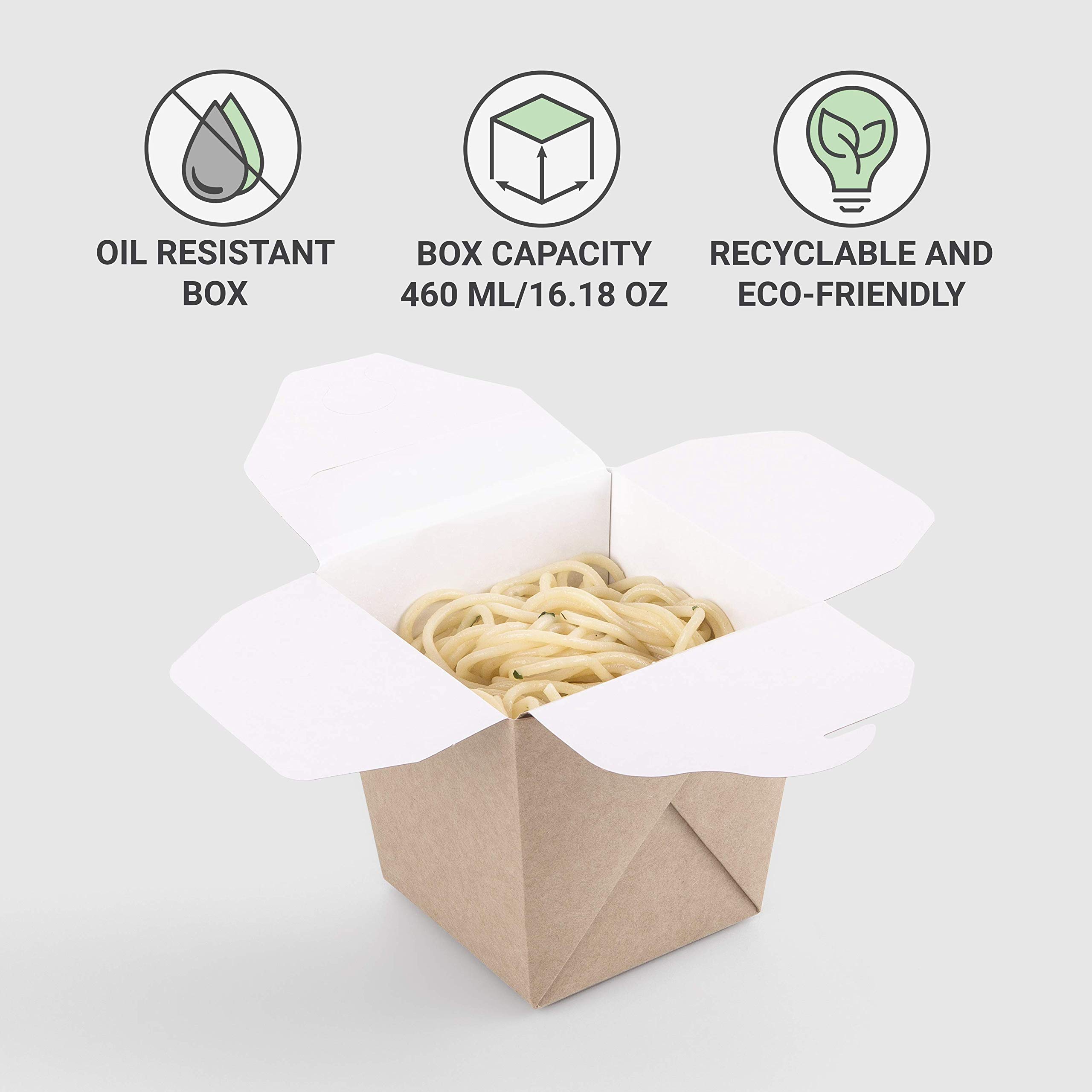 Lot de 70 boîtes à nouilles en carton kraft, 460 ml, jetables pour aliments à emporter, boîtes chinoises anti-fuite, biodégradables, respectueuses de l'environnement et recyclables (70, 460 ml)