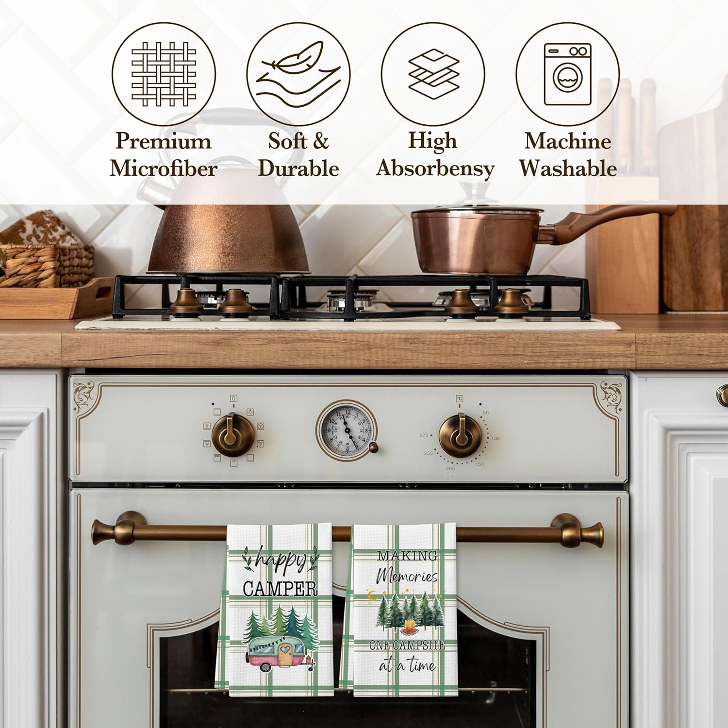 DETIHO 2 Pieces Camping Kitchen Towels, Funny Campings Lover Gifts, Cute Camping Accessories for Rv Campers, Camping Decor, Happy Camper Dish Kitchen Towel (A17) - Image 5