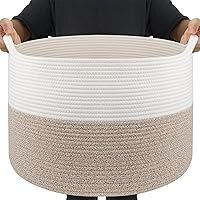 Vista 12 de Maliton - Cesta de manta extra grande, canasta de cuerda de algodón para juguetes, cesta de lavandería tejida con asas, almacenamiento decorativo