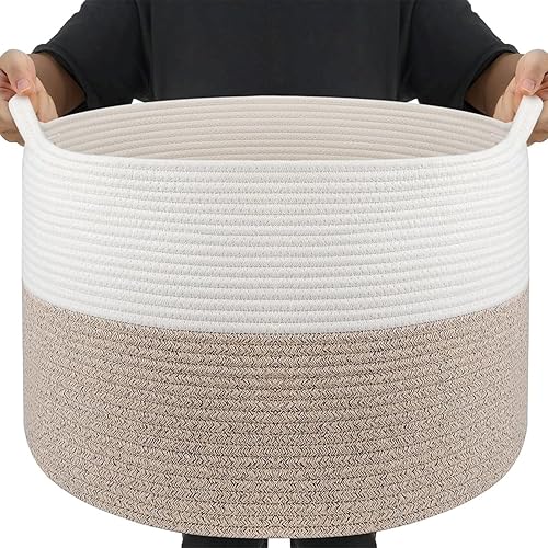 Miniatura 12 de Maliton - Cesta de manta extra grande, canasta de cuerda de algodón para juguetes, cesta de lavandería tejida con asas, almacenamiento decorativo