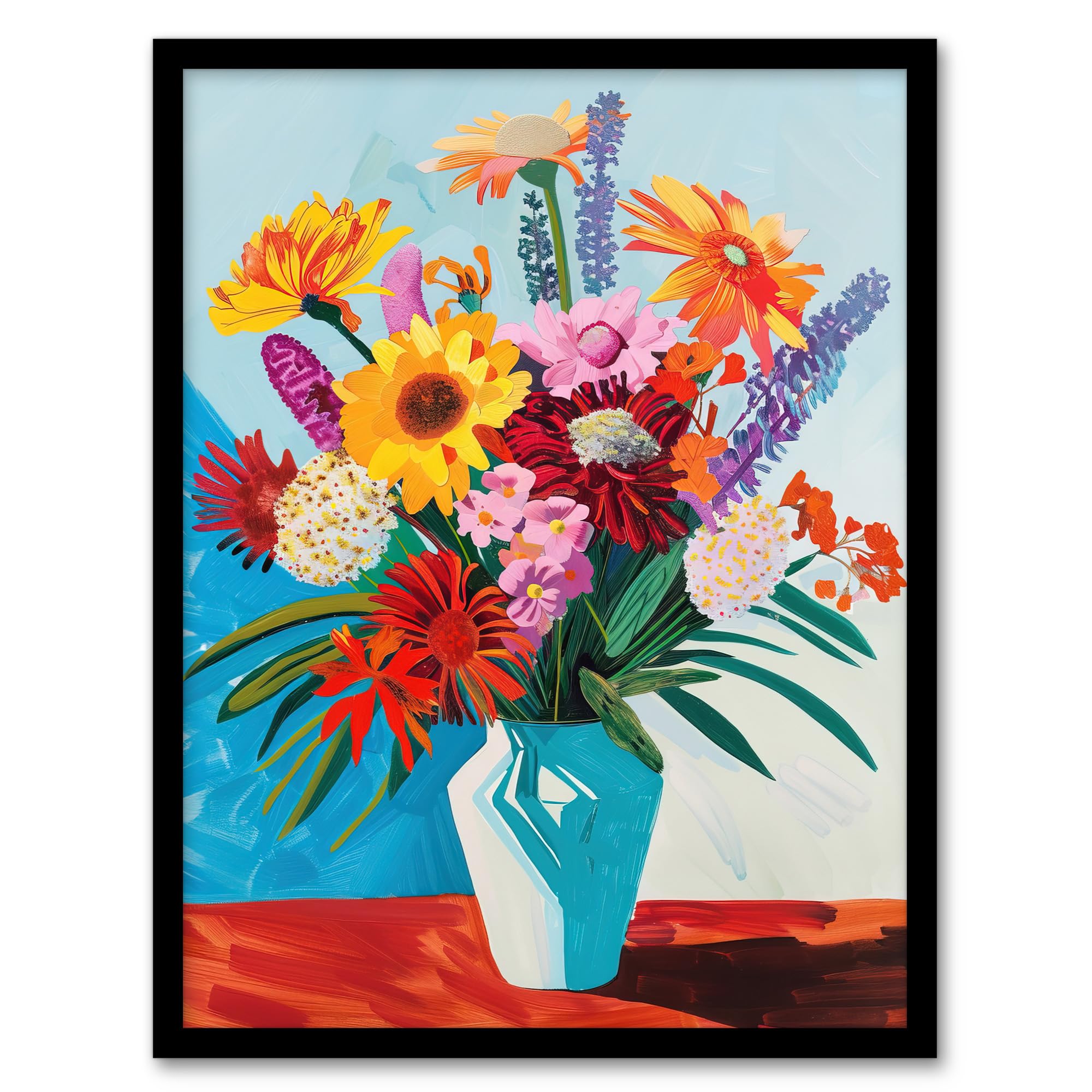 Artery8 Colourful Spring Flower Bouquet Vibrant Painting Living Room Artwork Framed Wall Art Print A4