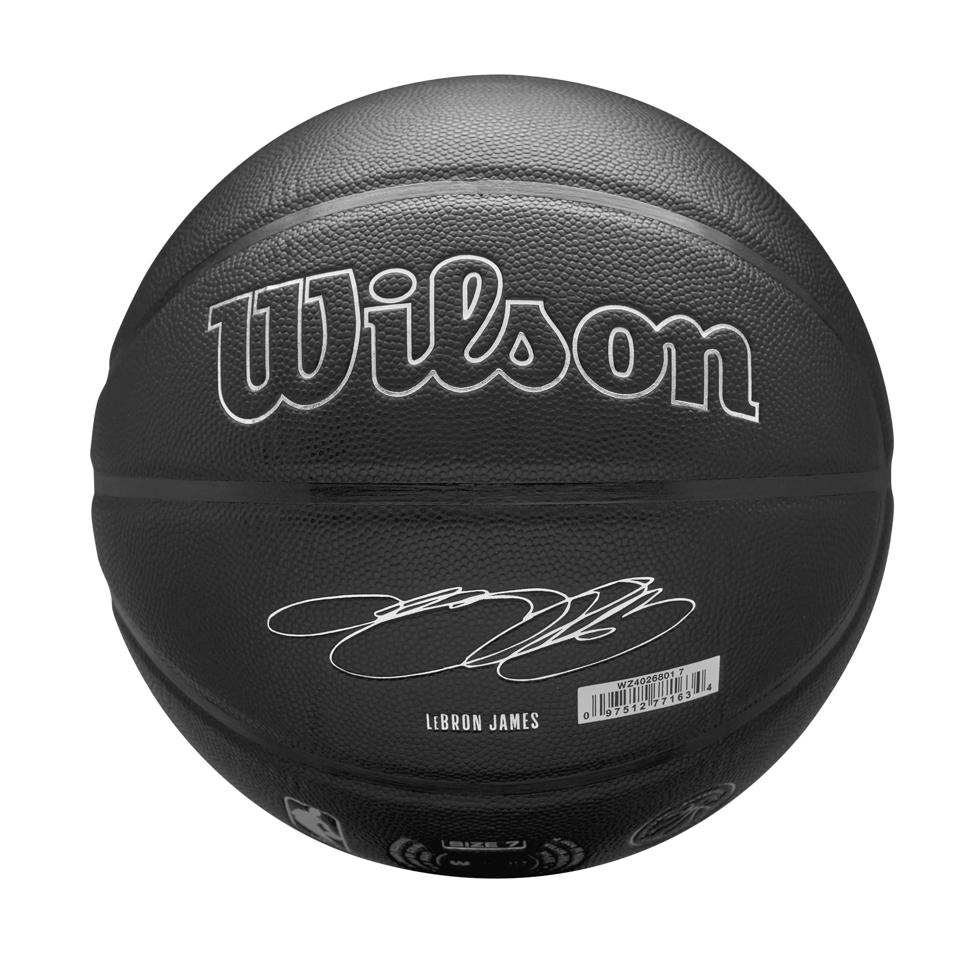 WILSON Evergreen NBA Player, Ballon de Basket, Revêtement Pure Touch, Idéal pour Extérieur, Résistant Aux Intempéries, Joueur: James, Couleur: Noir, Taille: 7