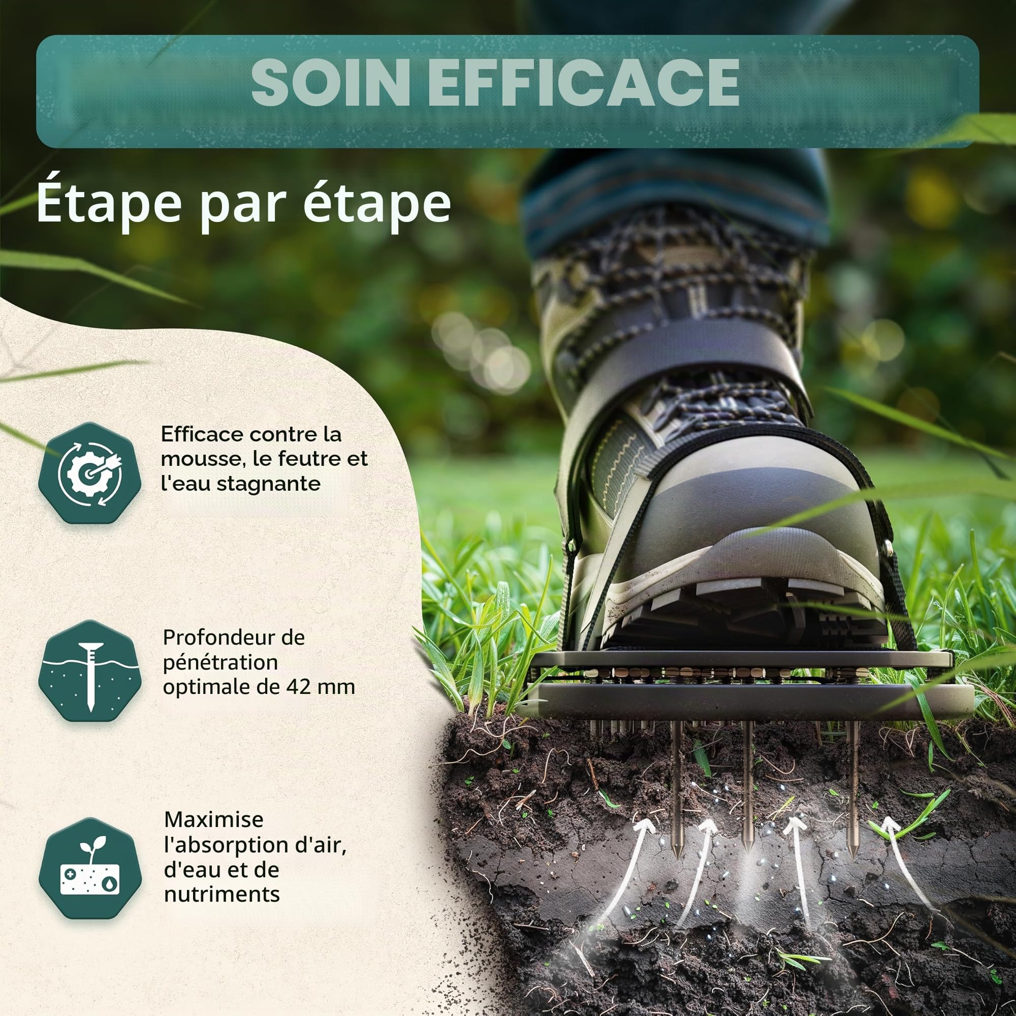 Chaussures à ongles Pro | Chaussures aératrices de pelouse + chaussures à chape | Aérateur de pelouse et aérateur pour aérer la pelouse | Chaussures de gazon de qualité supérieure pour