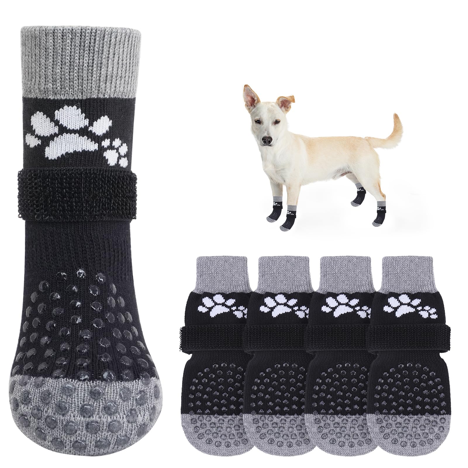 SCENEREAL Anti Slip Dog Sock to Prevent Licking Paws for Hardwood Floors Boots & Paw Protector Shoes for Hot/Cold Pavement with Grippers