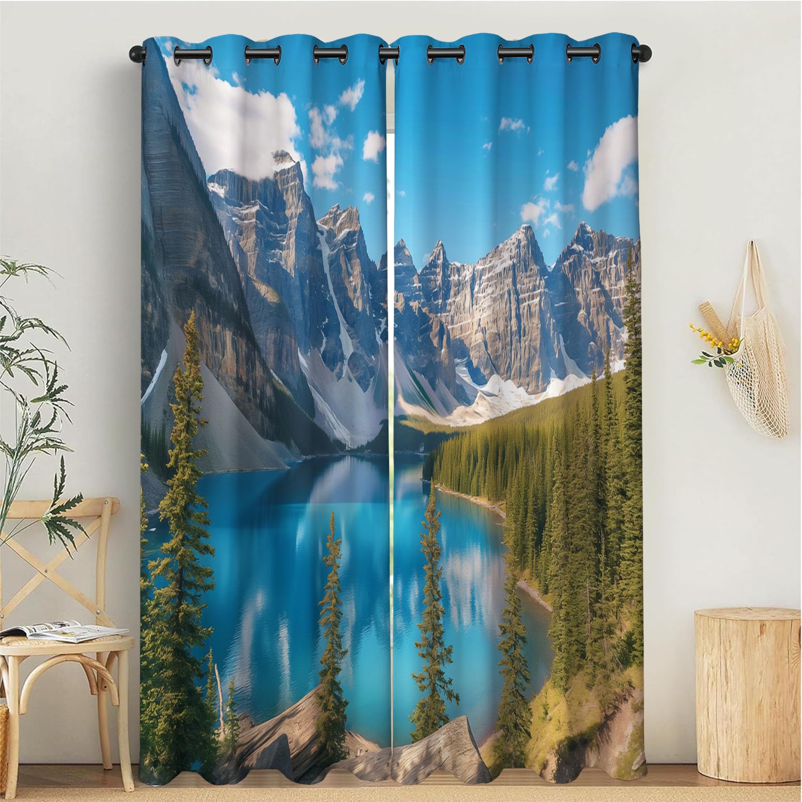 Rideaux isolants thermiques anti froid occultants vert paysage lac