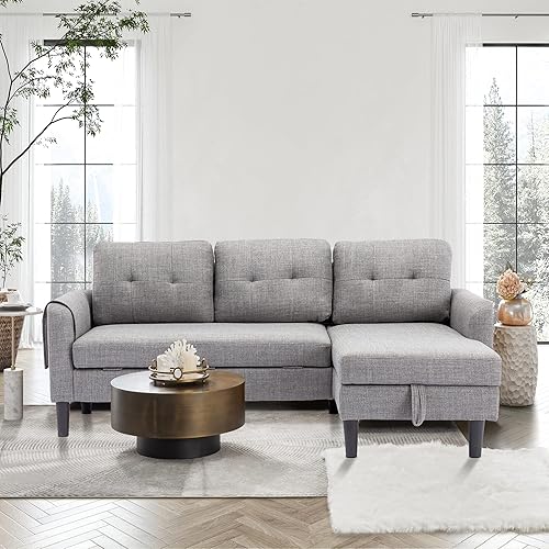 Sofá seccional en forma de L de 72 pulgadas, sofá seccional con diván de almacenamiento, esquinero tapizado en forma de L, con bolsillo para oficina