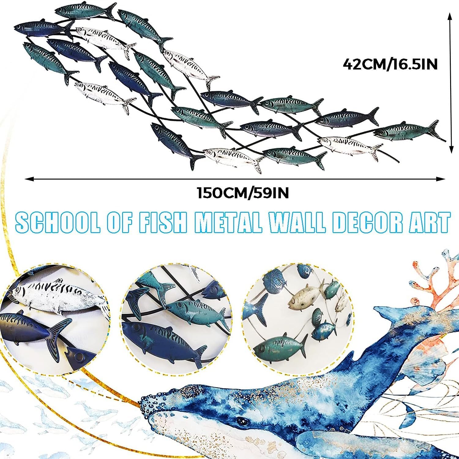 Amazon.com: YOGAYE Vintage Metal Fish Wall Decor, School of