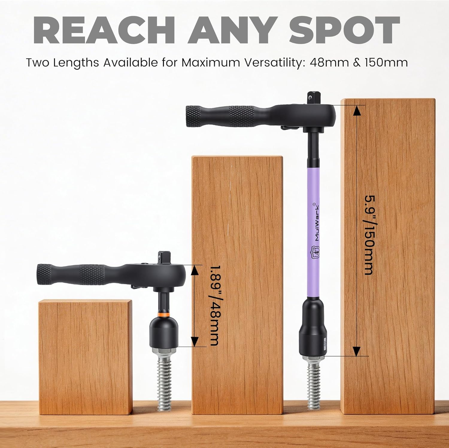 MulWark 51pcs Nut Driver Set, Rare-Earth Magnetic Socket Set - Color-Coded 6" Deep Drivers, 1/4" Drive Magnetic Impact Nut Driver Set Metric & SAE Standard & Deep with Socket Adapters