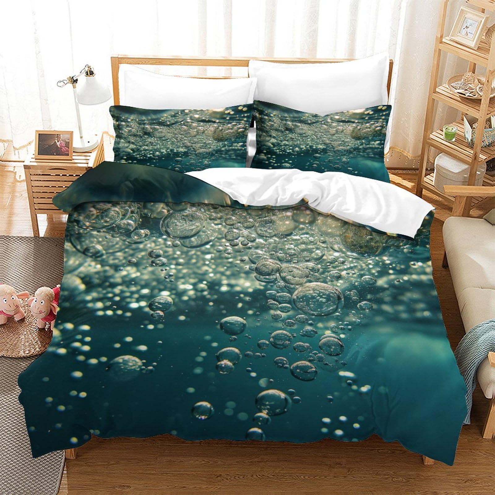 P1s9u7w5y Water Ripple-3 Refreshing Bubbles 3D Printed Duvet Cover Set 3Pcs Underwater Style Microfiber Ocean Bedding Set Double（200X200cm）