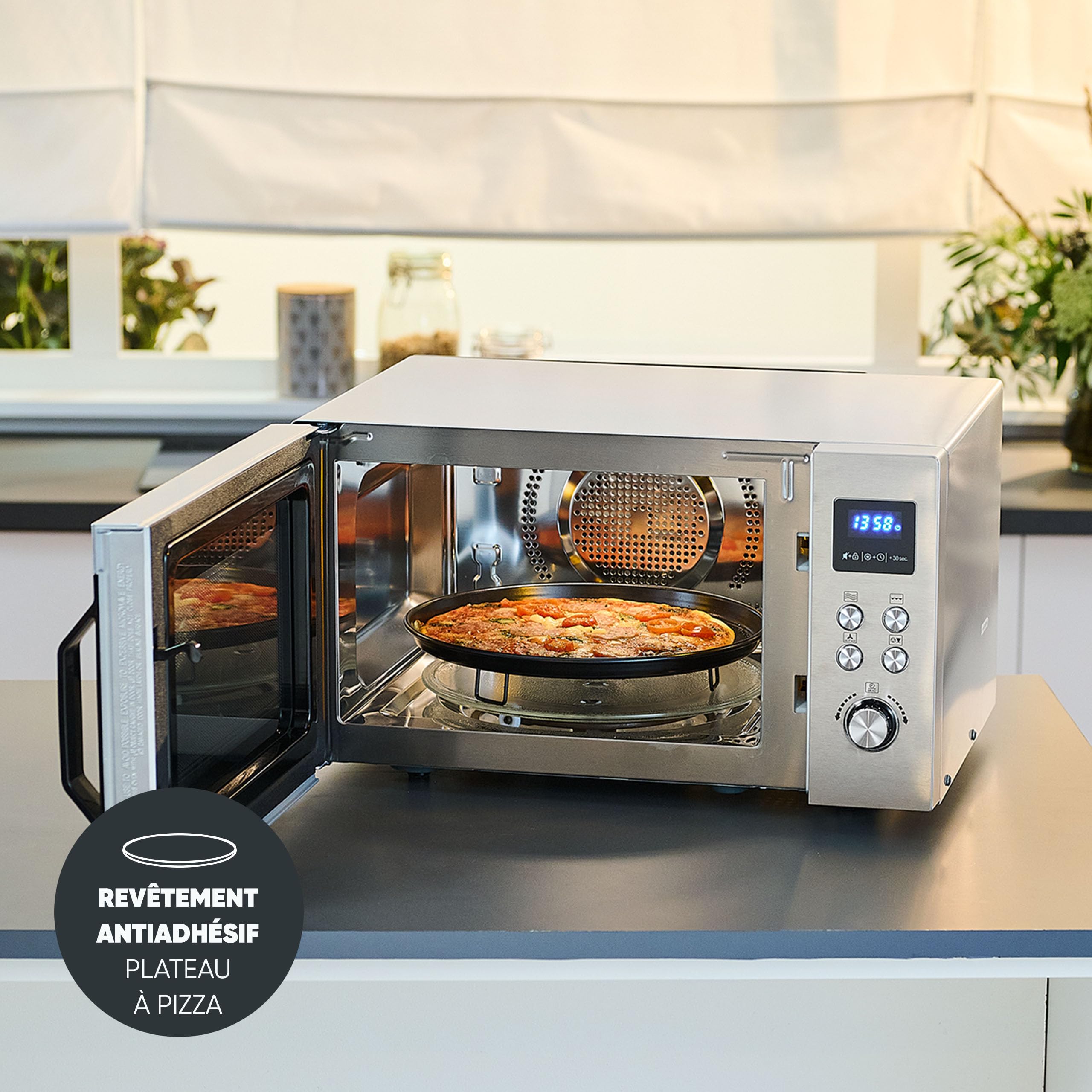 SEVERIN Four à micro-ondes 25 L - 4-en-1 : Micro-ondes + Four + Gril + Air fryer, Micro-onde avec 10 niveaux de puissance, 10 programmes automatiques, Inox, MW 7982