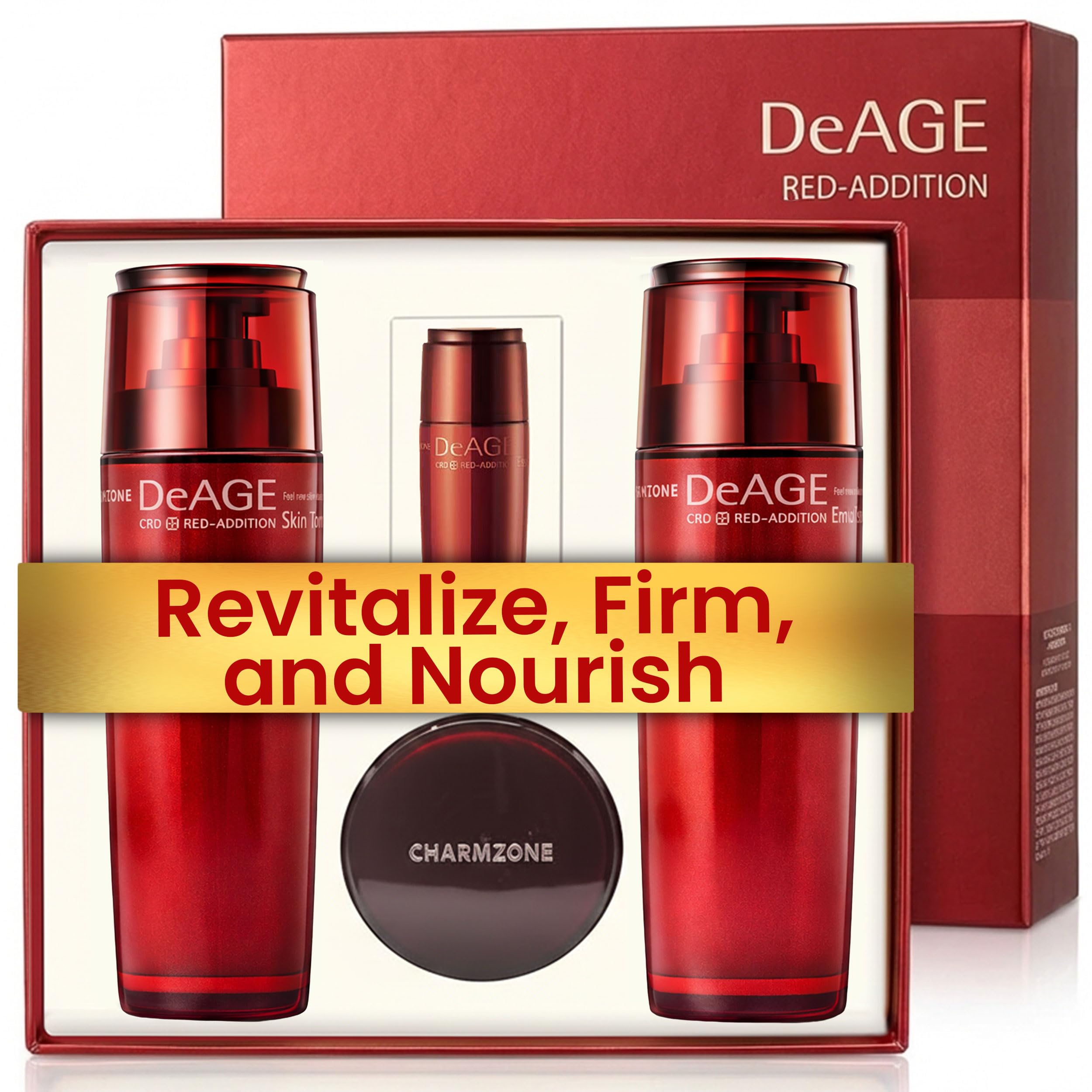 DeAge Red Addition Korean Skincare Set of 3 – Anti-Aging Red Wine Face Care with Toning Water, Emulsion & Cream – Hydrating, Nourishing, Gift-Ready (10.98 fl. oz)