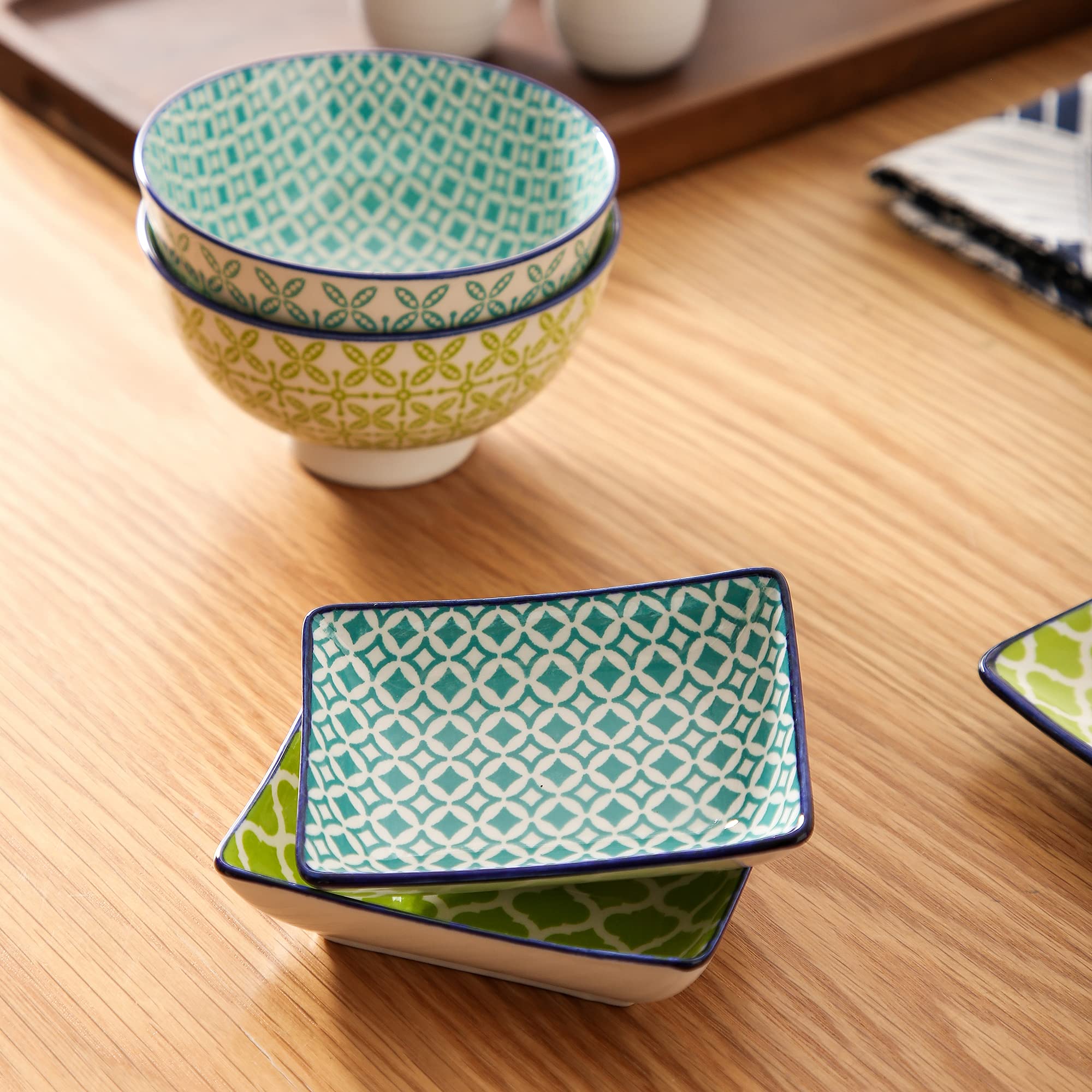vancasso, Macaron-serie, porseleinen sushi-set voor 2 personen, 2 lange borden, 2 paar eetstokjes, 2 sauskommen, exotische stijl vancasso, Macaron-serie, porseleinen sushi-set voor 2 personen, 2 lange borden, 2 paar eetstokjes, 2 sauskommen, exotische stijl
