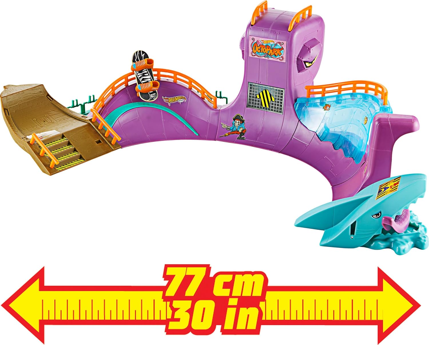 Hot Wheels Skate Octopus Skatepark Playset with Tony Hawk Fingerboard & Pair of Removable Skate Shoes, Includes Storage