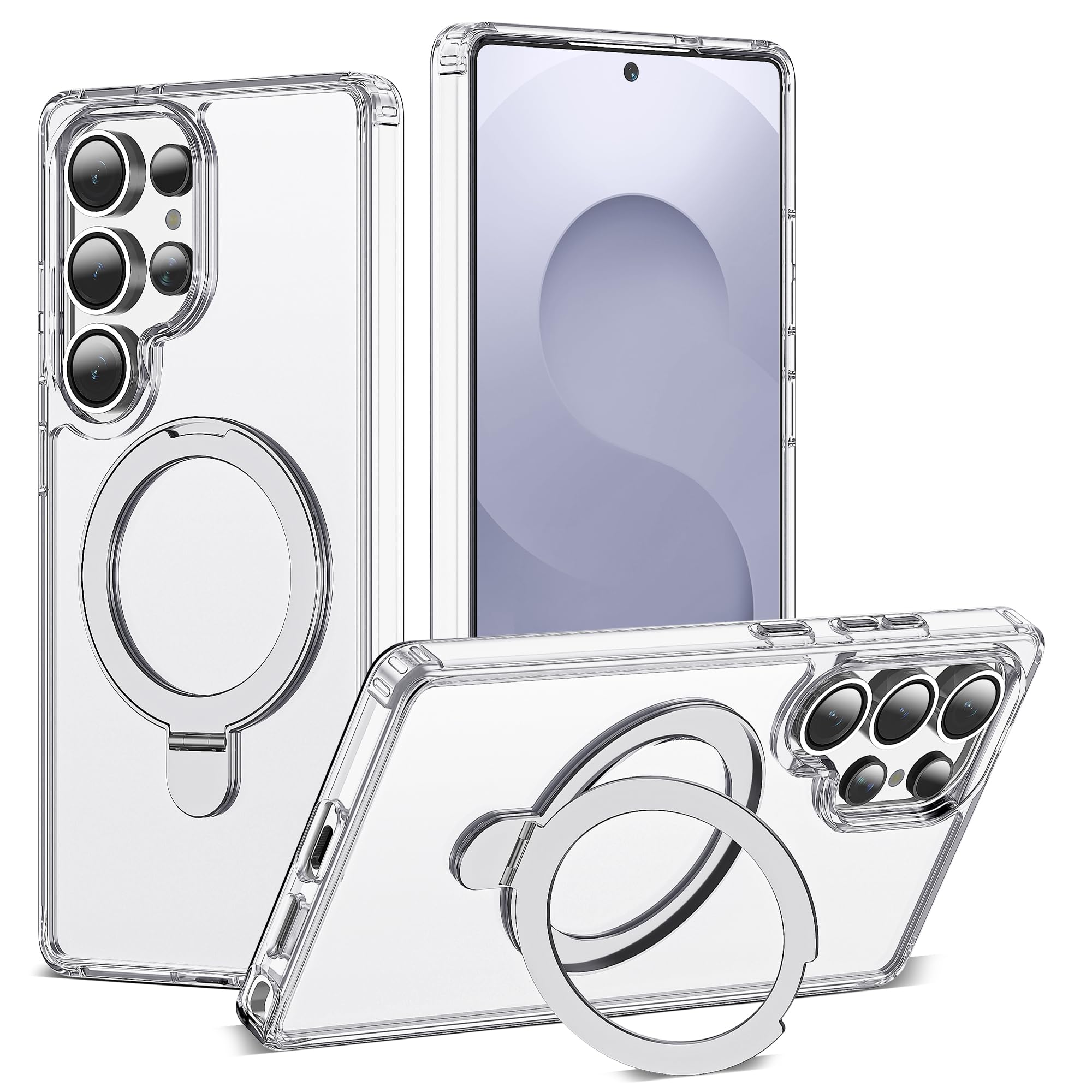 Compatible with Samsung Galaxy S25 Ultra Case with Magnetic Ring Stand Compatible with Mag-Safe Shockproof Plating Clear Phone