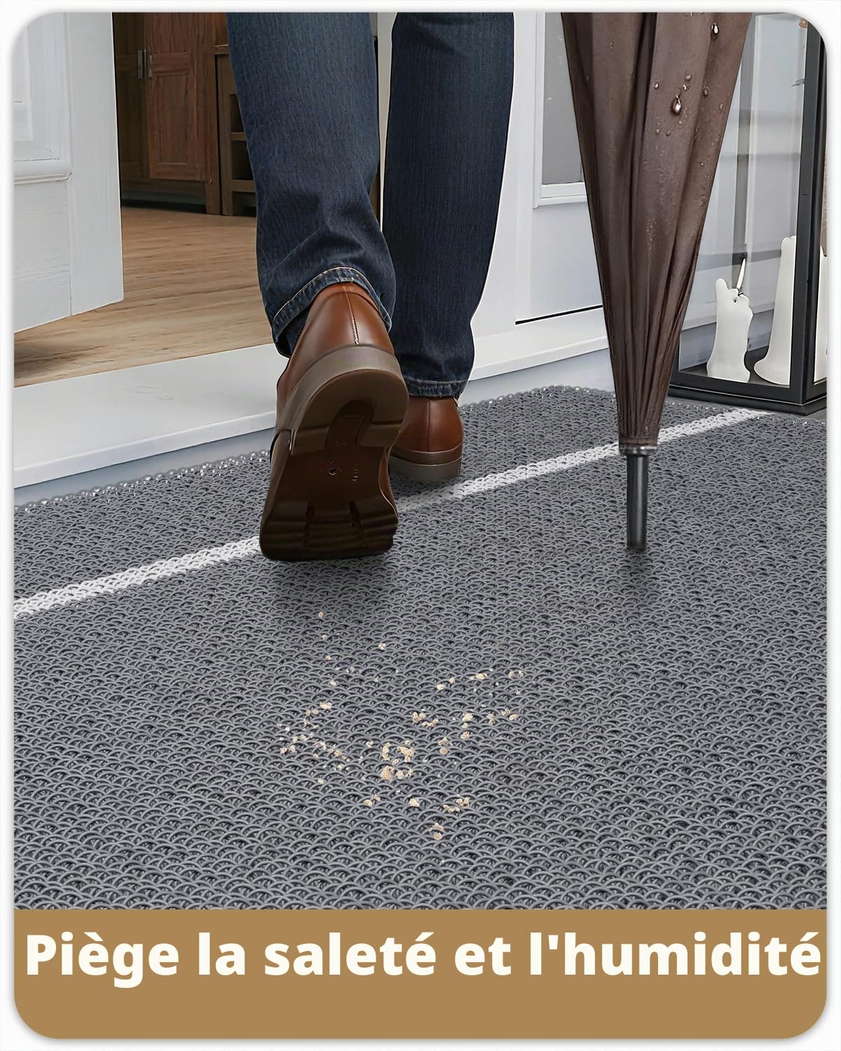 Color G Paillasson Extérieur, Tapis Exterieur Entree Robuste Antidérapant, Lavable, Essuyer Chaussure, Anti-Poussière, Tapis de Porte Extérieur Imperméable pour Entrée, Jardin, 44x75 cm, Gris