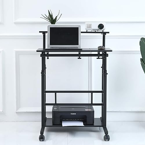 Miniatura 4 de UNICOO - Estación de trabajo de altura ajustable, escritorio de pie móvil, carrito con ruedas con doble superficie para Home Office modelo U101