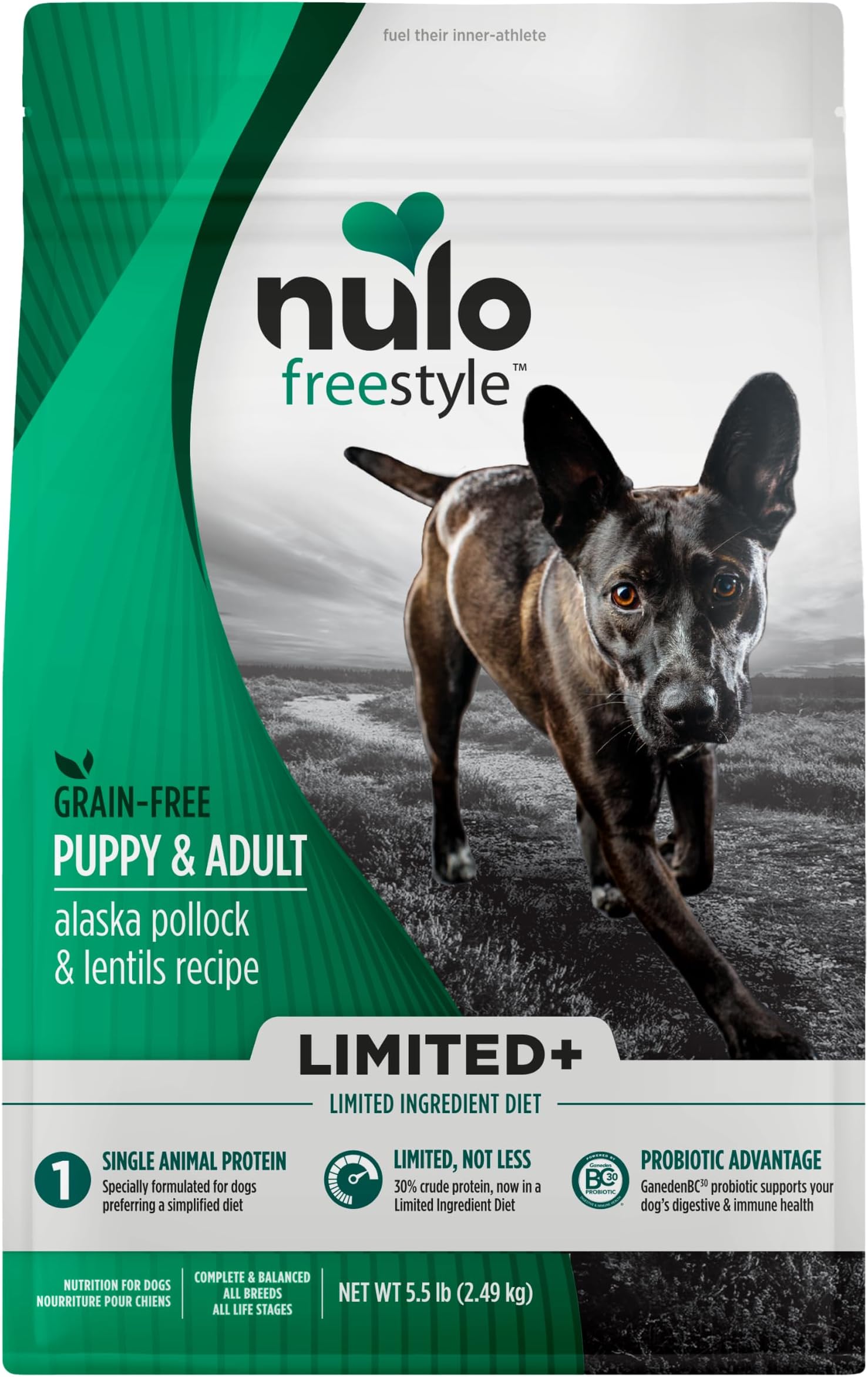 Nulo FreeStyle Limited Ingredient Dry Dog Food - High Protein Alaska Pollock & Lentils Recipe, Natural Grain Free Dog Food for Puppies & Adults, Small, Medium and Large Breed Kibble, 5.5lb Bag
