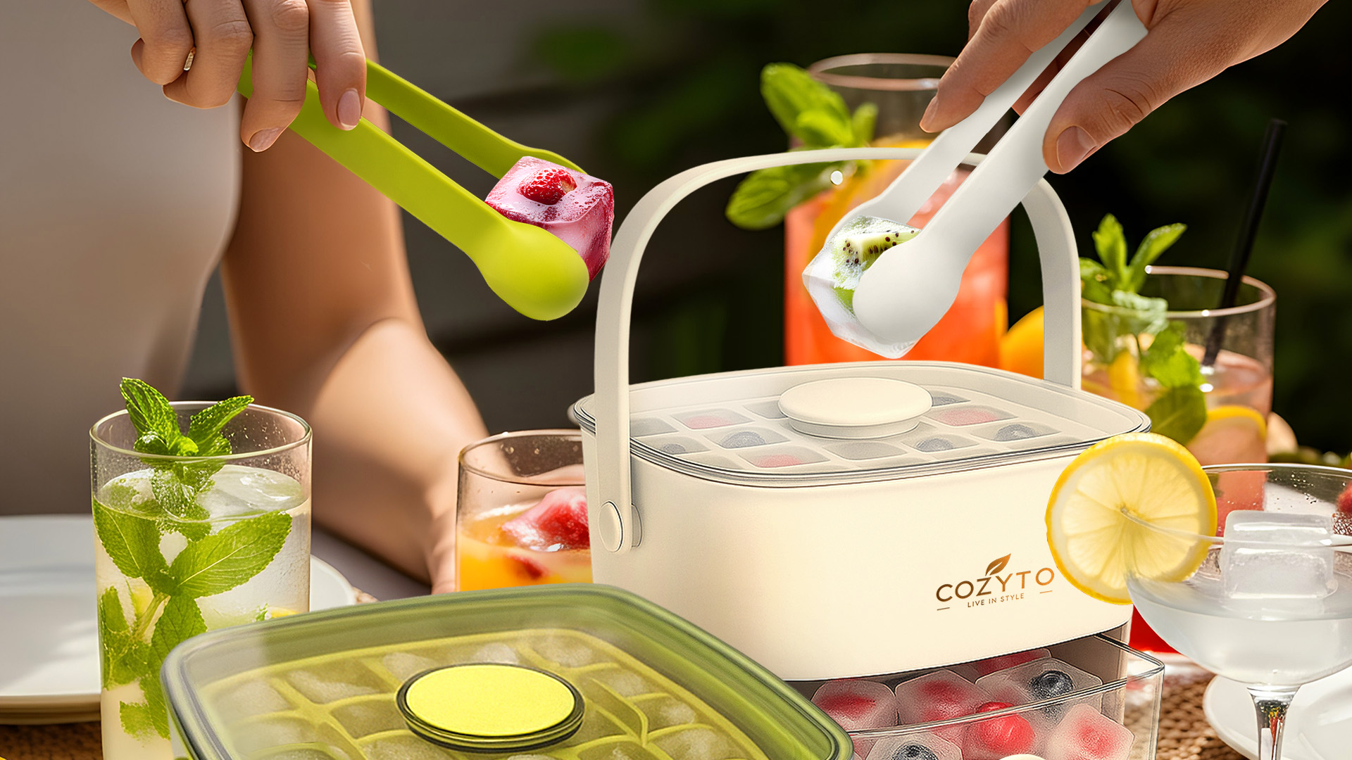 COZYTO CubeGo Ice Cube Tray with Lid and Storage Bin – One-Press
