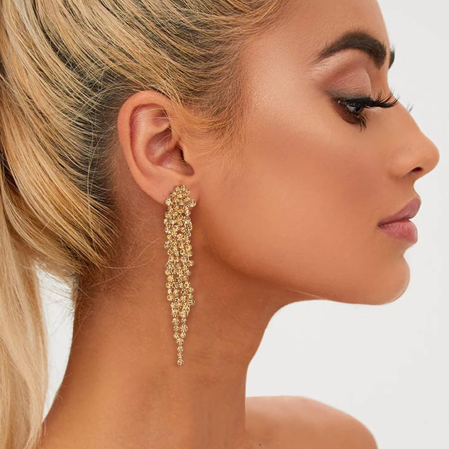 EVER FAITH Wedding Rhinestone Crystal Art Deco Statement Earring, Banquet Prom Long Chandelier Dangle Earrings for Women Bride - Image 3