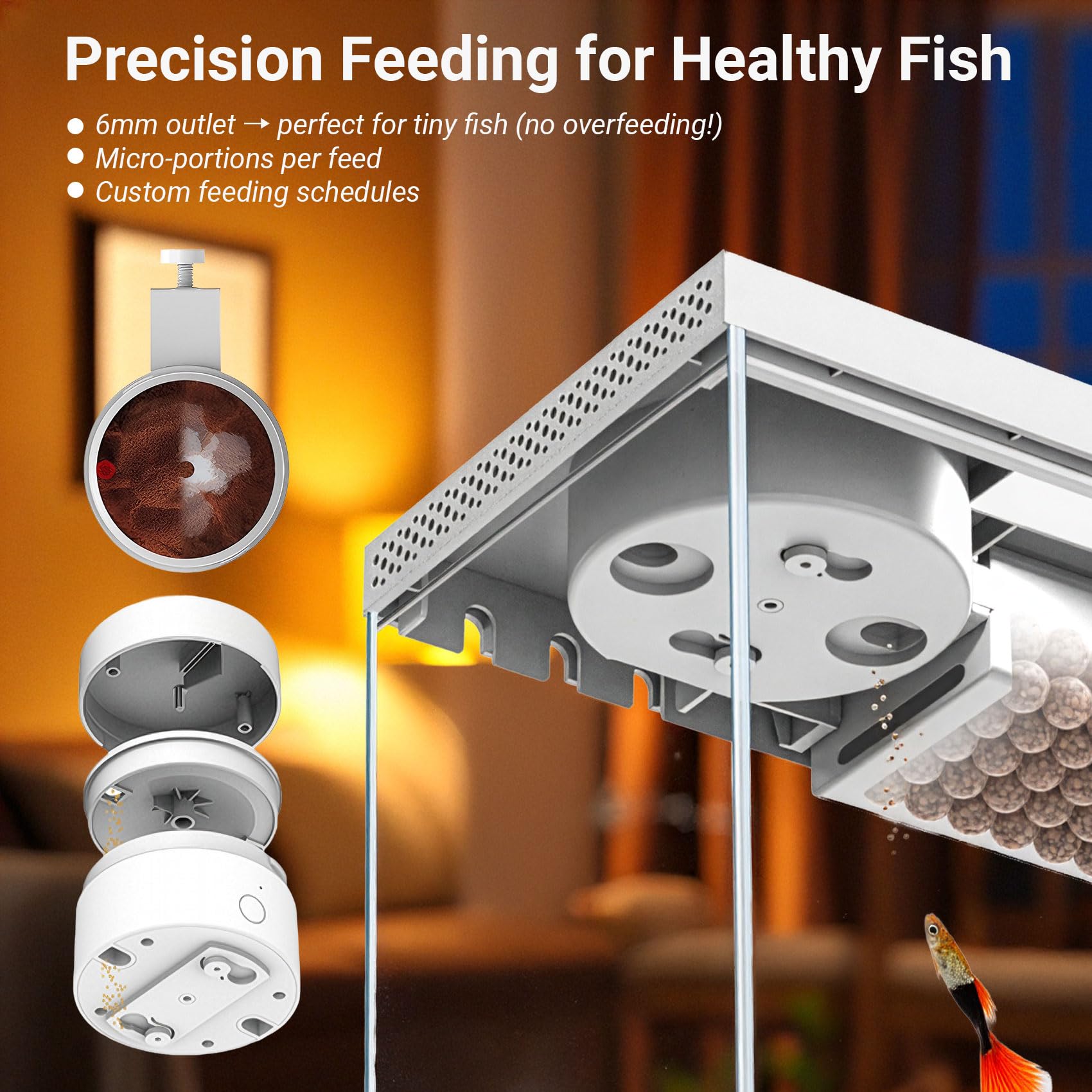 Smart Desktop Aquarium Kit mit App-Steuerung – 1,3 Liter Glas-Fischbecken mit automatischem Futterspender, RGB-Beleuchtung und Temperaturüberwachung – selbstreinigendes Filtersystem für Betta, Guppy