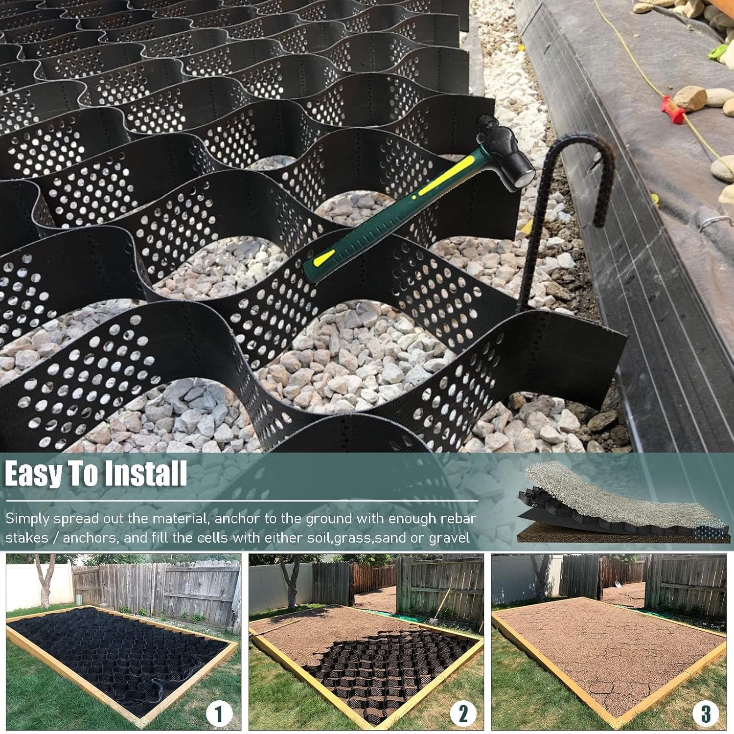 ジオグリッド砂利グリッド ジオセル グラウンド グリッド 歩道 グラウンド グリッド スタビライザー 2インチ 砂利/セメント/砂用