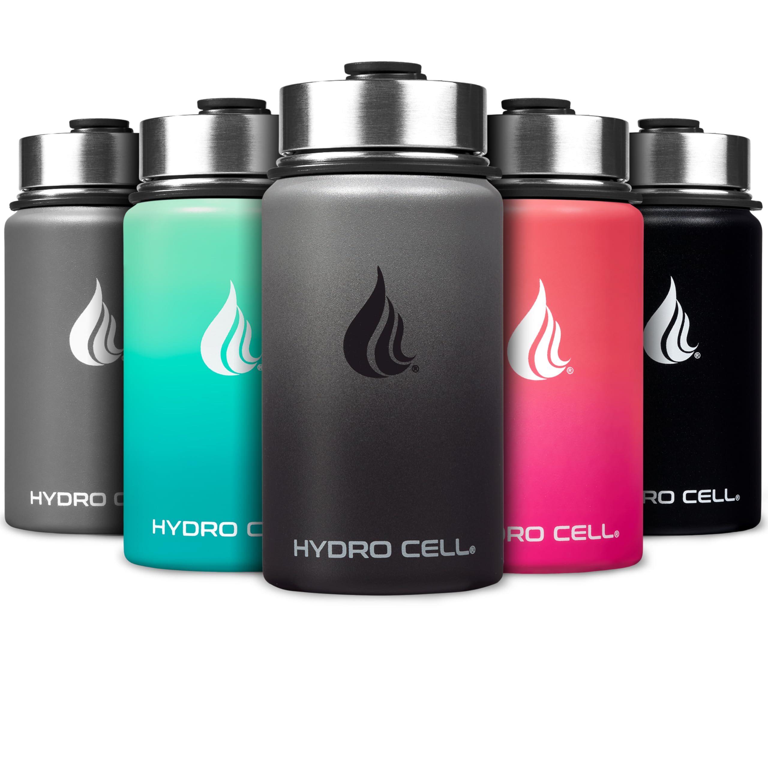 HYDRO CELL Stainless Steel Insulated Water Bottle with Straw - For Cold & Hot Drinks - Metal Vacuum Flask with Screw Cap and Modern Leakproof Sport