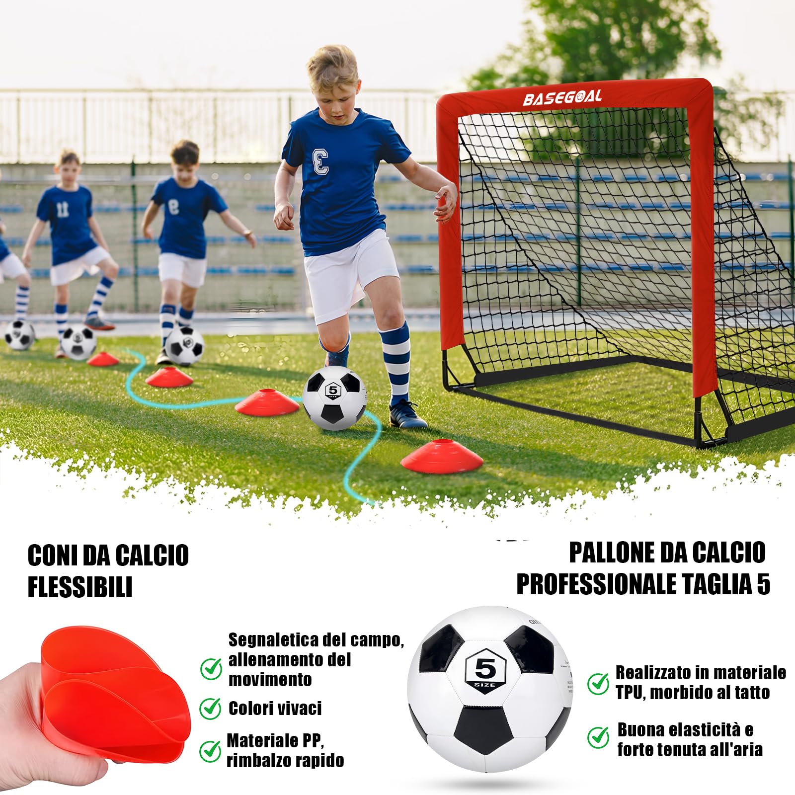 Porta da Calcio 150x120cm con Aste in Fibra di Vetro e Reti per Giardino