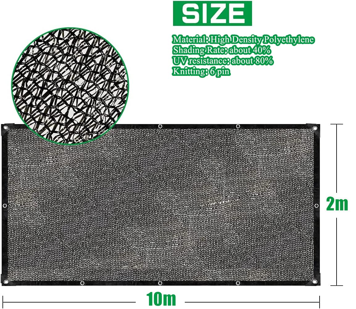 LATERN 40% Toile D'ombrage avec œillets, 2m x 10m Maille de Jardin Bâche D'ombrage Filet D'ombrage en Pehd Filet Résistant Aux UV pour Couverture de Serre Patio Plante Fleur Abri D'auto Poulailler