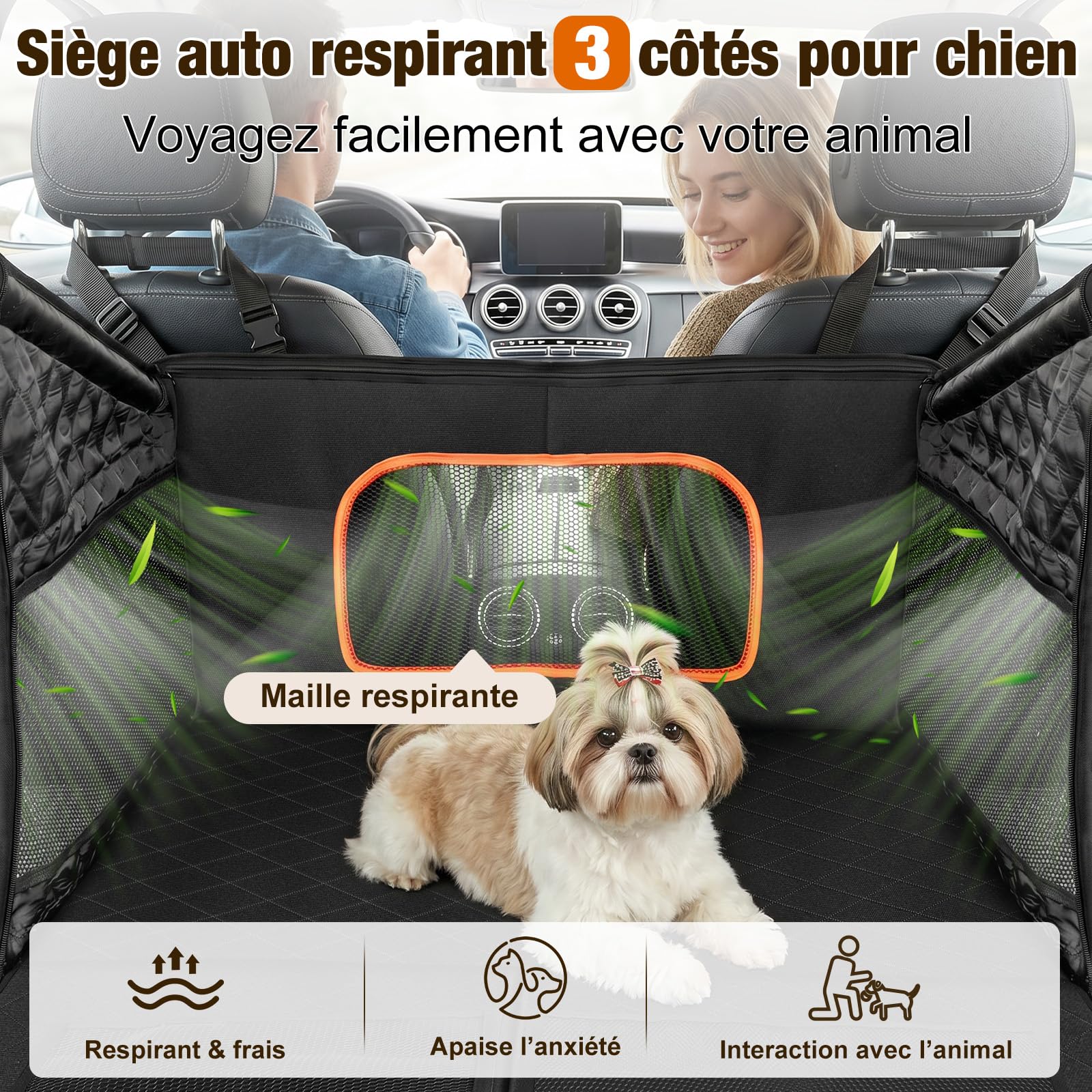 X XBEN Siège Auto Chien Extra Stable, Élargi 50% Espace Panier Chien Voiture avec 3 Faces Fenêtres en Filet, Transport Chien Voiture Siège Arrière, Jusqu’à 68 KG pour Chien de Grande et Moyenne Taille