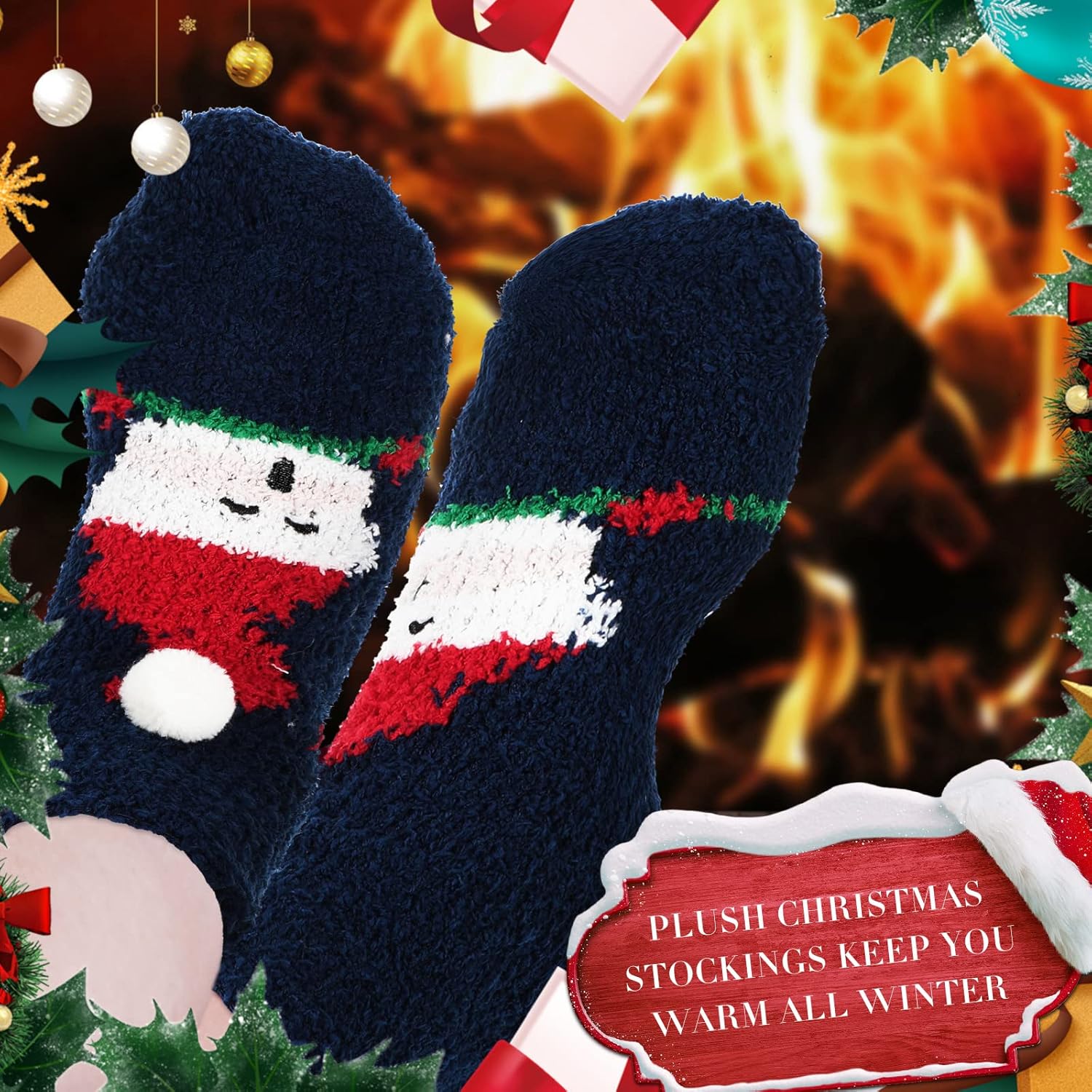 SATINIOR, 8 Pairs Fuzzy Christmas Socks Plush Slipper Socks Adult Christmas Holiday Socks Winter Warm Fluffy Cozy Crew Socks for Women Girls (Lovely Style), One Size - Image 4