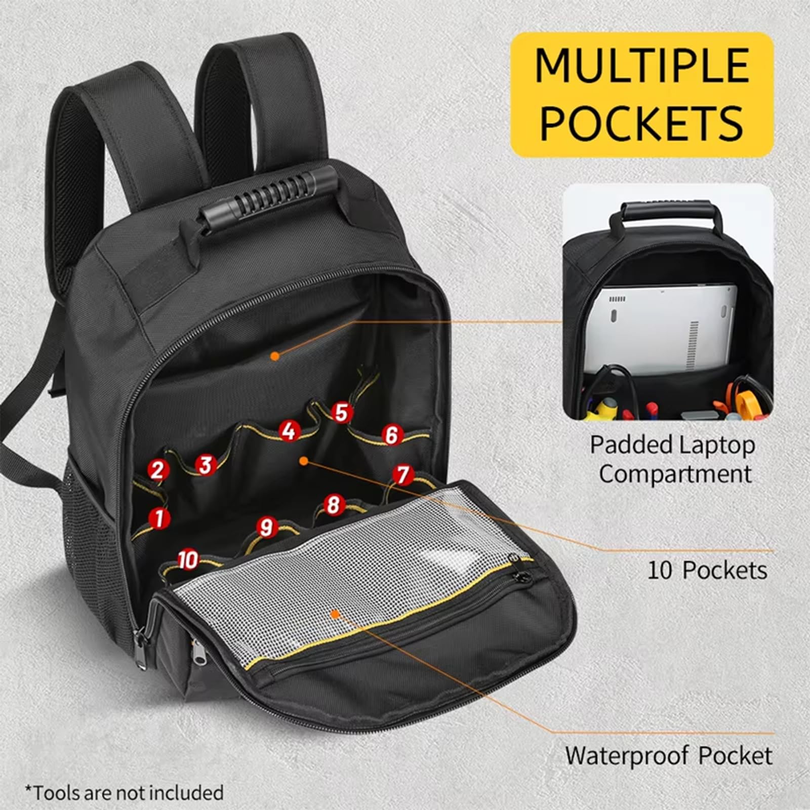 Zaino per attrezzi da elettricista in tessuto Oxford con design ergonomico e migliora la durata per la costruzione e la manutenzione, con fondo rinforzato