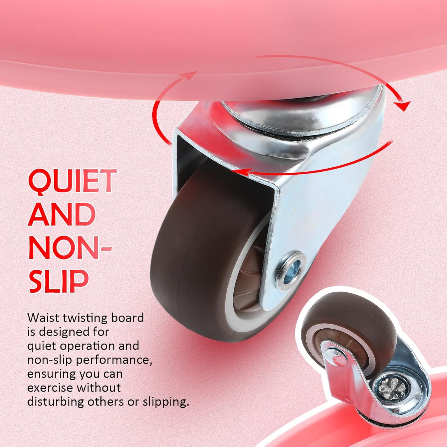 Ab Wheel Roller Fitness Ab Roller Wheel with Mat Pink Quiet Multi-directional Core Exercise Equipment for Home Gym and Strength Training