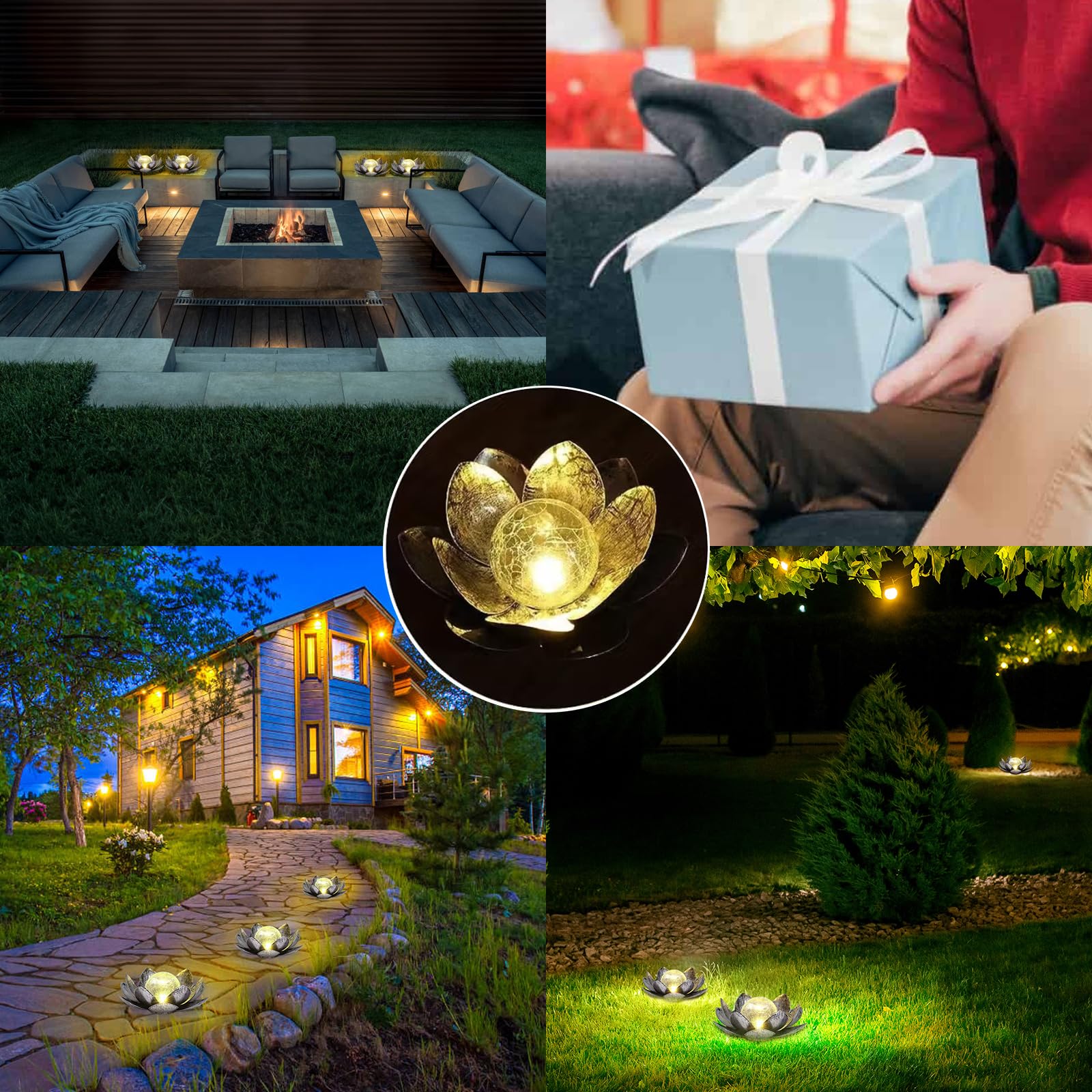 solar lampe outdoor gartendeko,garten deko draußen, Wasserdichte Solar Lotusblüten Lampe gartendeko,Crack Glaskugel Deko solar lampe outdoor,solarleuchten garten für Gärten,Rasen,[Energieklasse A++]