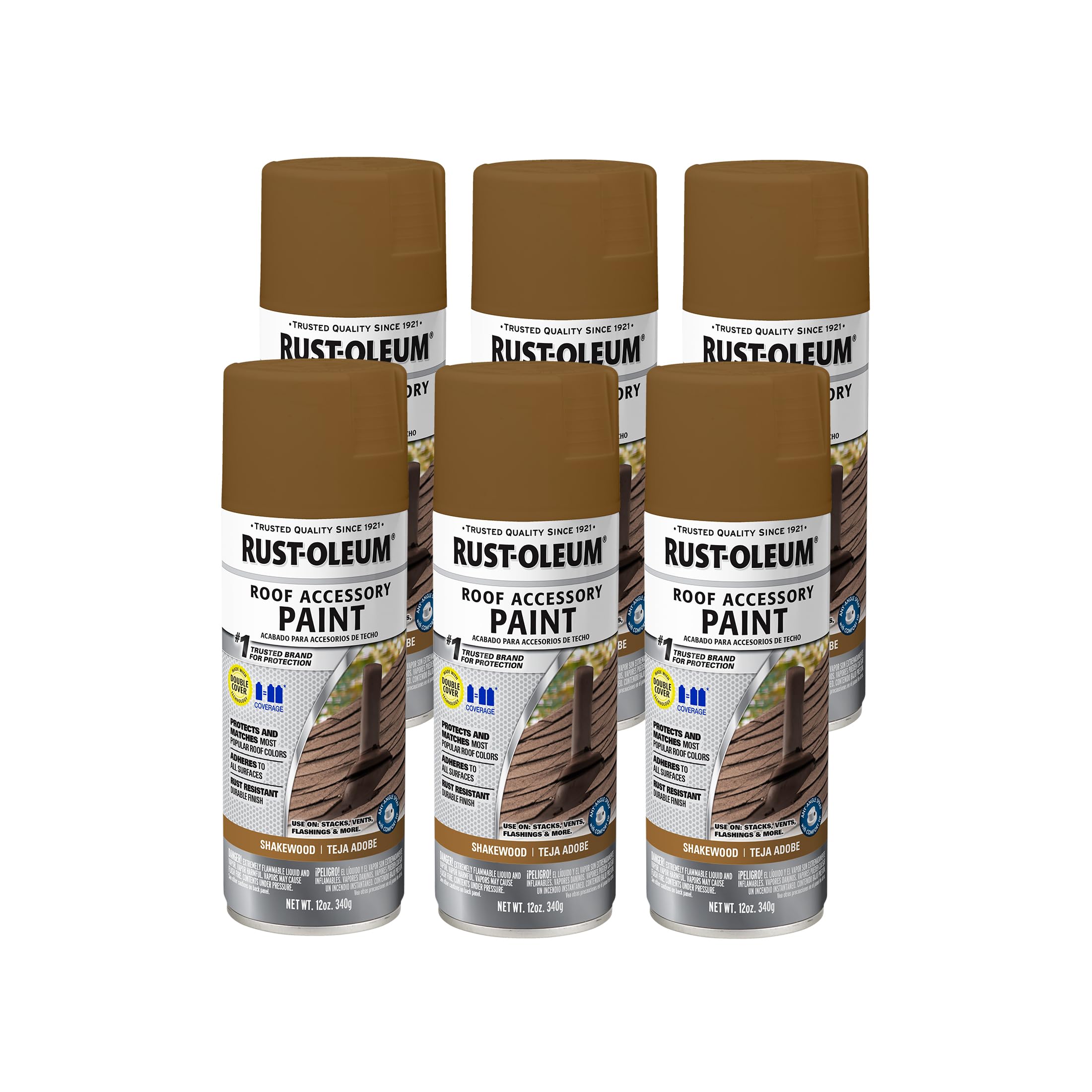 Roofing Accessory Coating Spray Paint by Rust-Oleum – 12 Ounce (Pack of 6), Oil, Shakewood, Pack of 6, Model 285225-6PK