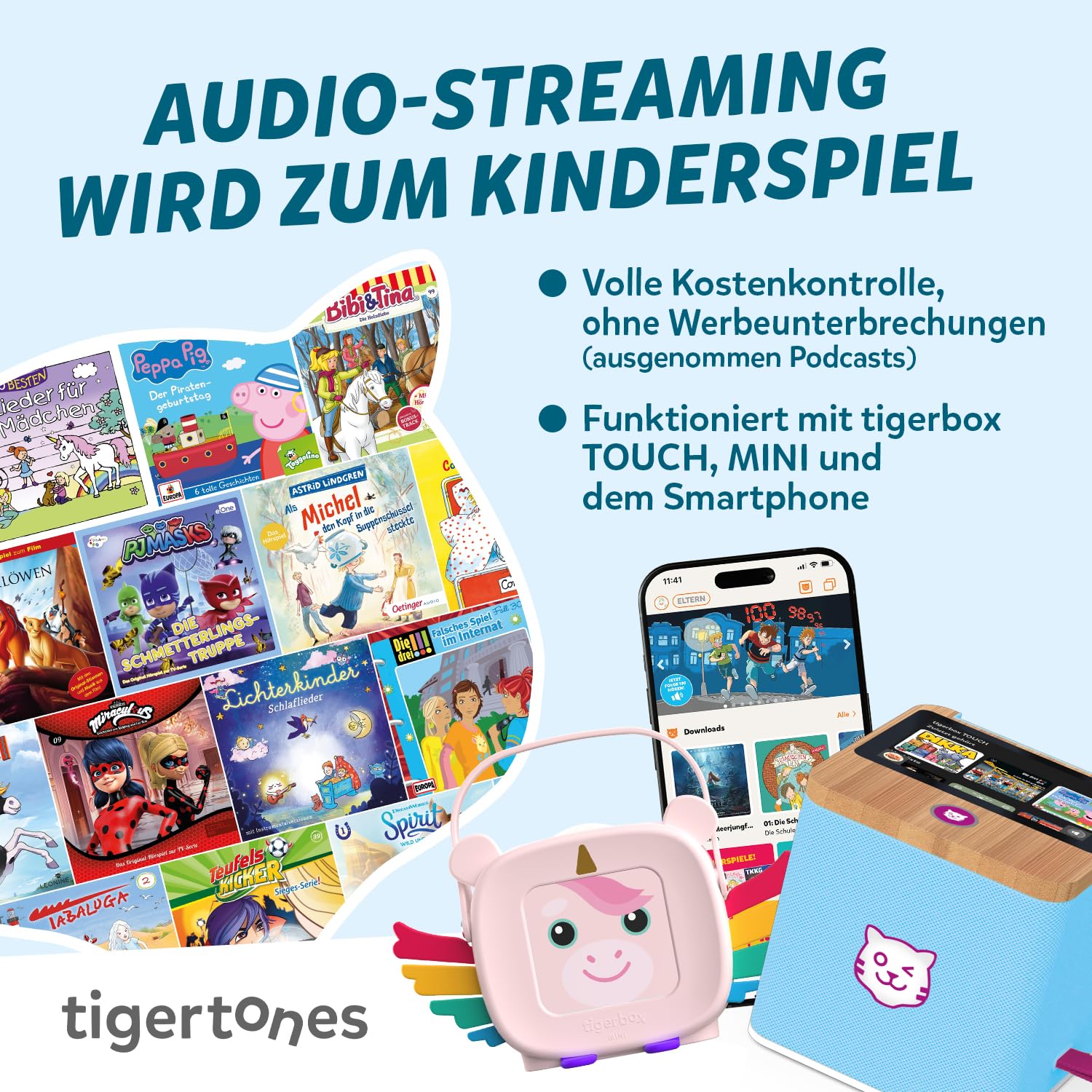 tigermedia tigertones Duo Prepaid-Zugang 6 Monate | Audio-Streamingdienst für Kinder | Über 30.000 Audiotitel | Volle Kostenkontrolle | Nutzbar mit tigerbox Touch und MINI | Musikbox