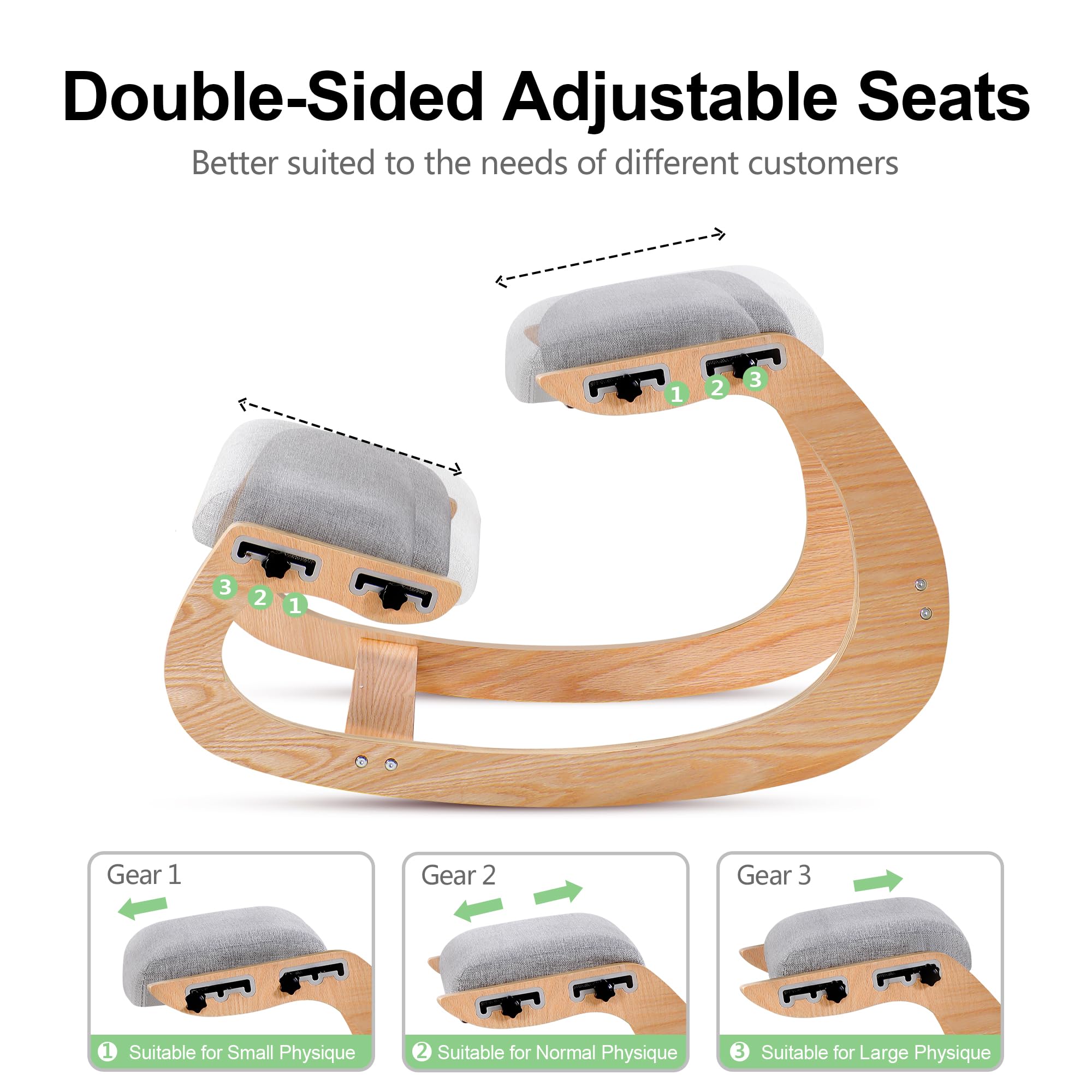 Silla reclinable para la rodilla, mecedora ergonómica de madera, mejora tu postura con un asiento en ángulo para el hogar, la oficina