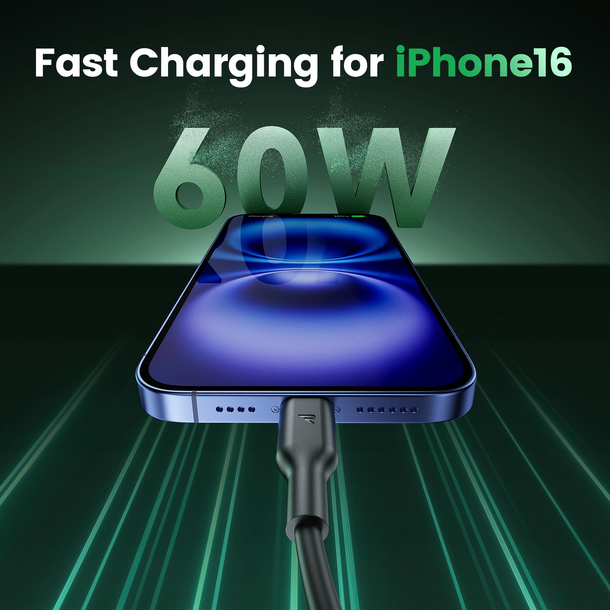 RAMPOW Cavo USB C USB C 4-Pack [1M+1M+2M+2M], Cavo iPhone 16, Cavo USB C 60W, Cavo iPhone 15 Ricarica Rapida per iPhone 16/16 Pro/15/15 Pro, Samsung S23/S22/S21/S20, iPad Pro/Air/Mini, Xiaomi