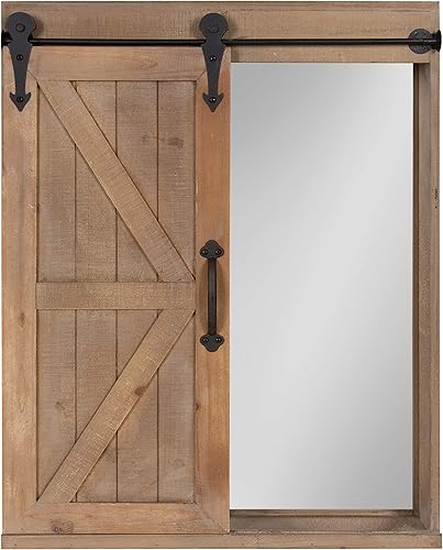 Miniatura 11 de Kate and Laurel Cates - Armario decorativo de madera para almacenamiento de pared con espejo rectangular y puerta corrediza de granero, 22 x 28