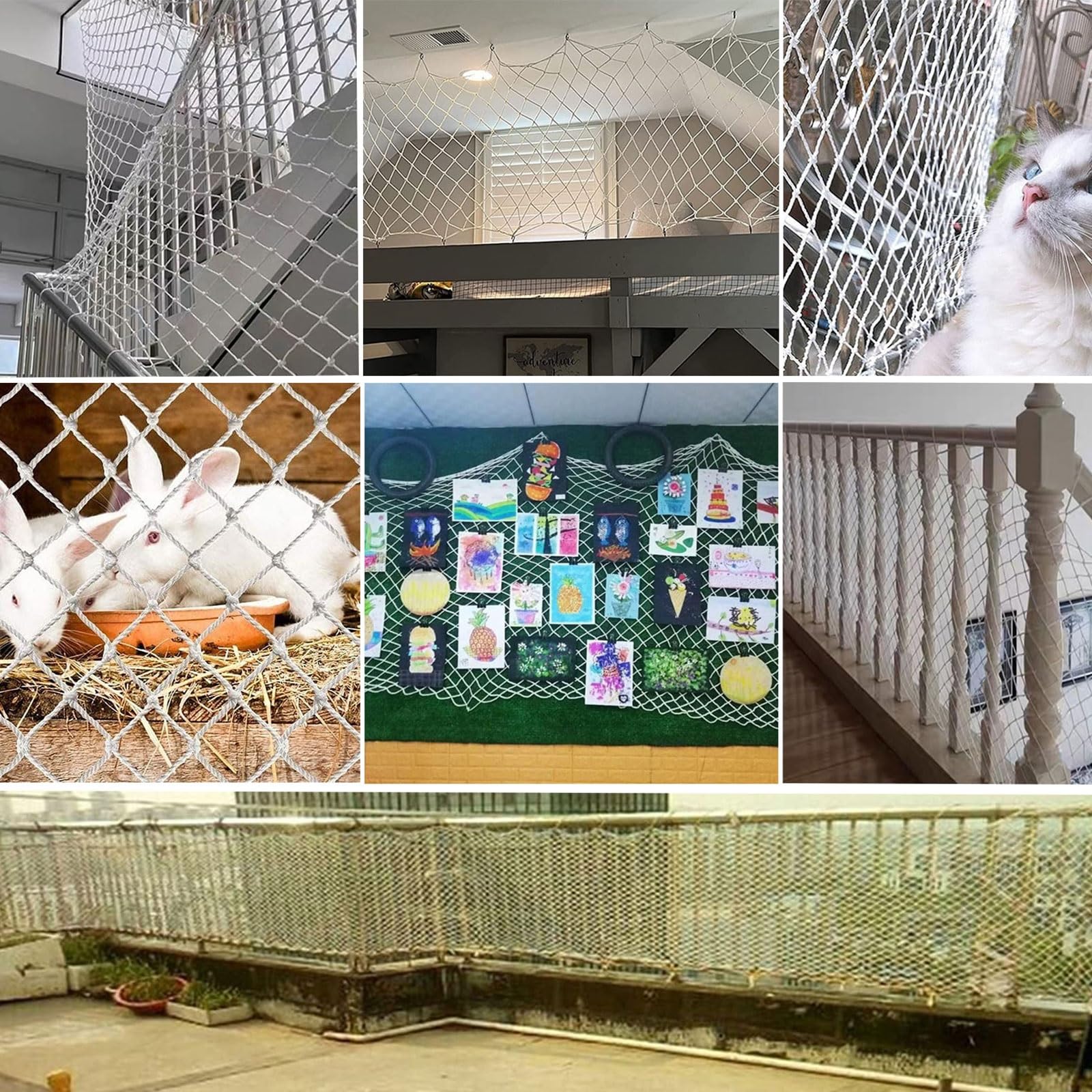 Rete di sicurezza per animali domestici, 40,6 x 7,6 m, in nylon bianco (corda da 6 mm e maglia da 5 cm), protezione anti-goccia, per cani e gatti, resistente, per esterni