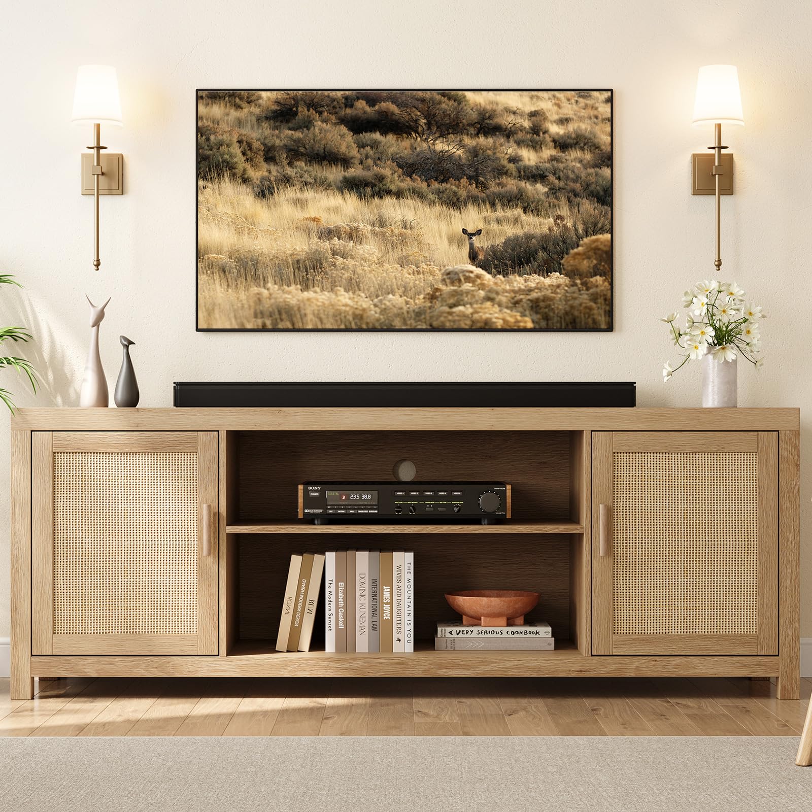 Amazon.com: IDEALHOUSE Rattan TV Stand for 75 inch, Boho