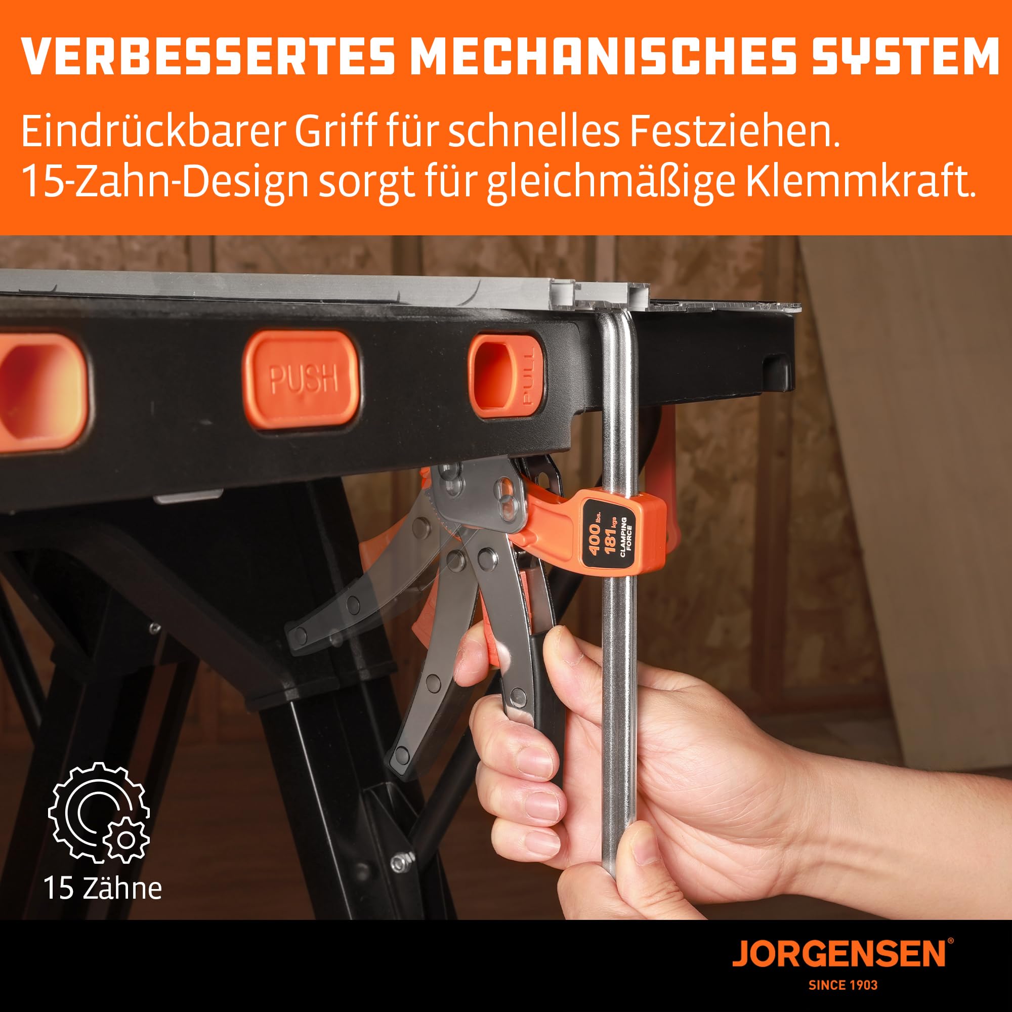 JORGENSEN 2er-Set Schnellspannzwingen, Hebelzwingen für Führungsschienen, mit Verriegelungsmechanismus, Spannkraft bis 181 kg, Spannweite 168 mm