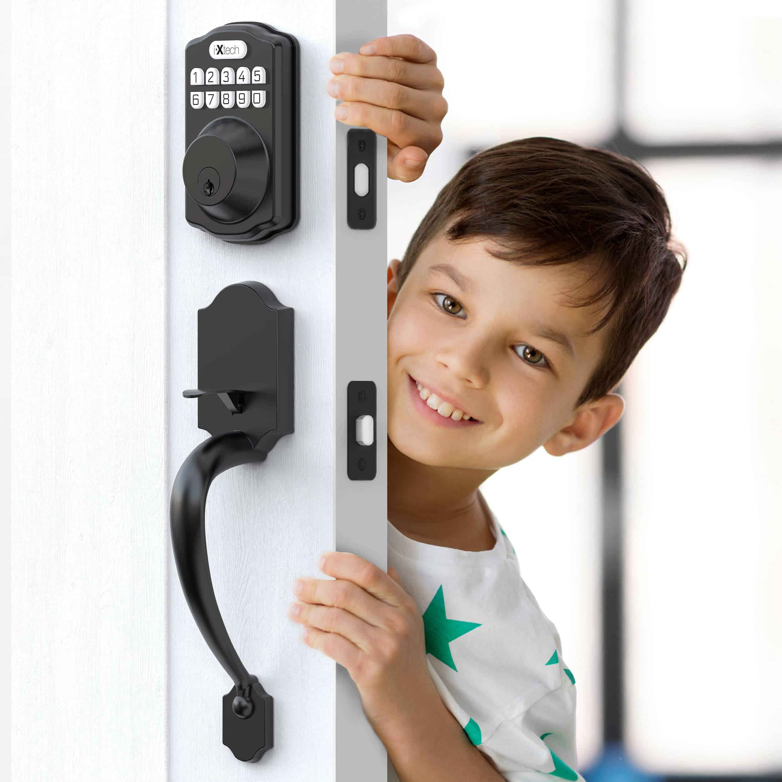 IXTECH Keyless Entry Door Lock With Handle – Electronic Deadbolt, Programmable Code Pad, Oil-Rubbed Bronze, Fits Standard Front Doors