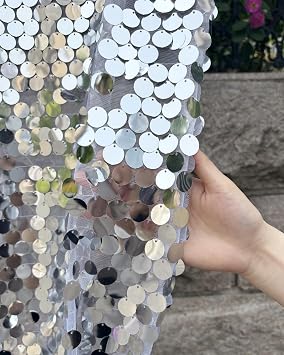 9FTx10FT Silver Sequin Backdrop 1 Panel,18MM Large Payette Sequins Backdrop, Glitter Photobooth Props for Christmas Party Wedding Birthday