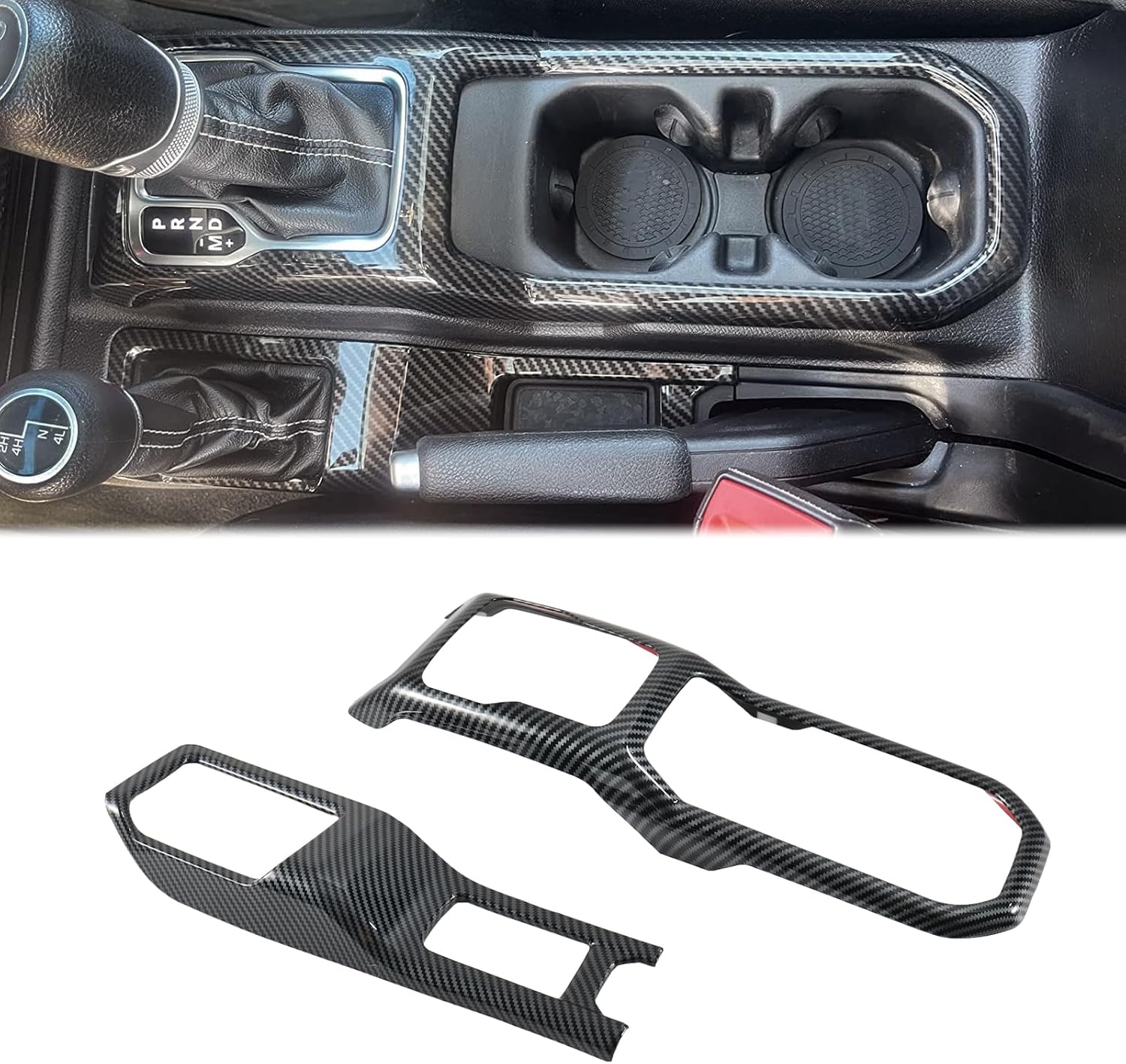 Carbon Fiber Gear Shift Panel Cover Cup Holder Panel Cover Compatible with Jeep Wrangler JL JLU 2018-2026 & Gladiator JT 2020-2026